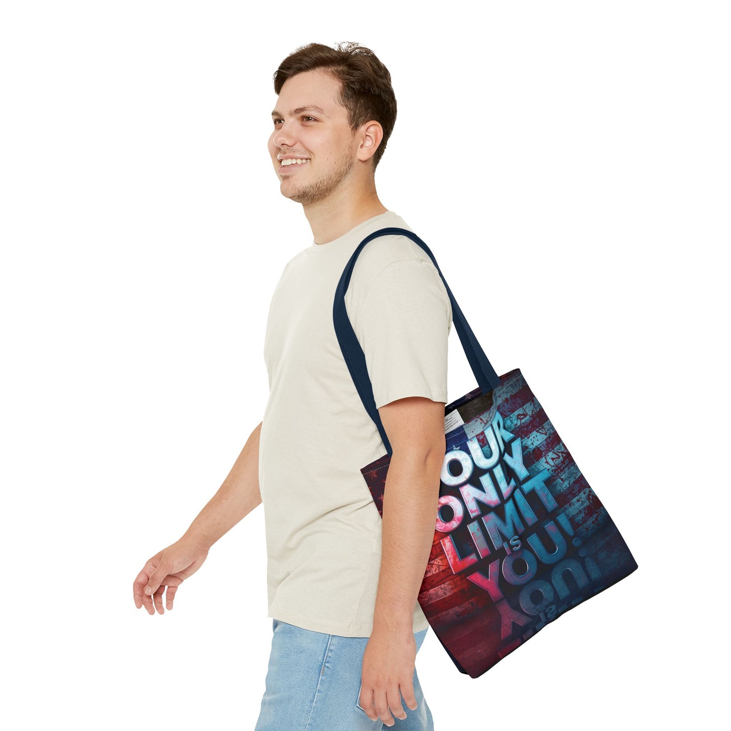 Motivational Tote Bag, Your Only Limit is You!, Inspirational Gift, USA Flag Design, Eco-Friendly Everyday Tote