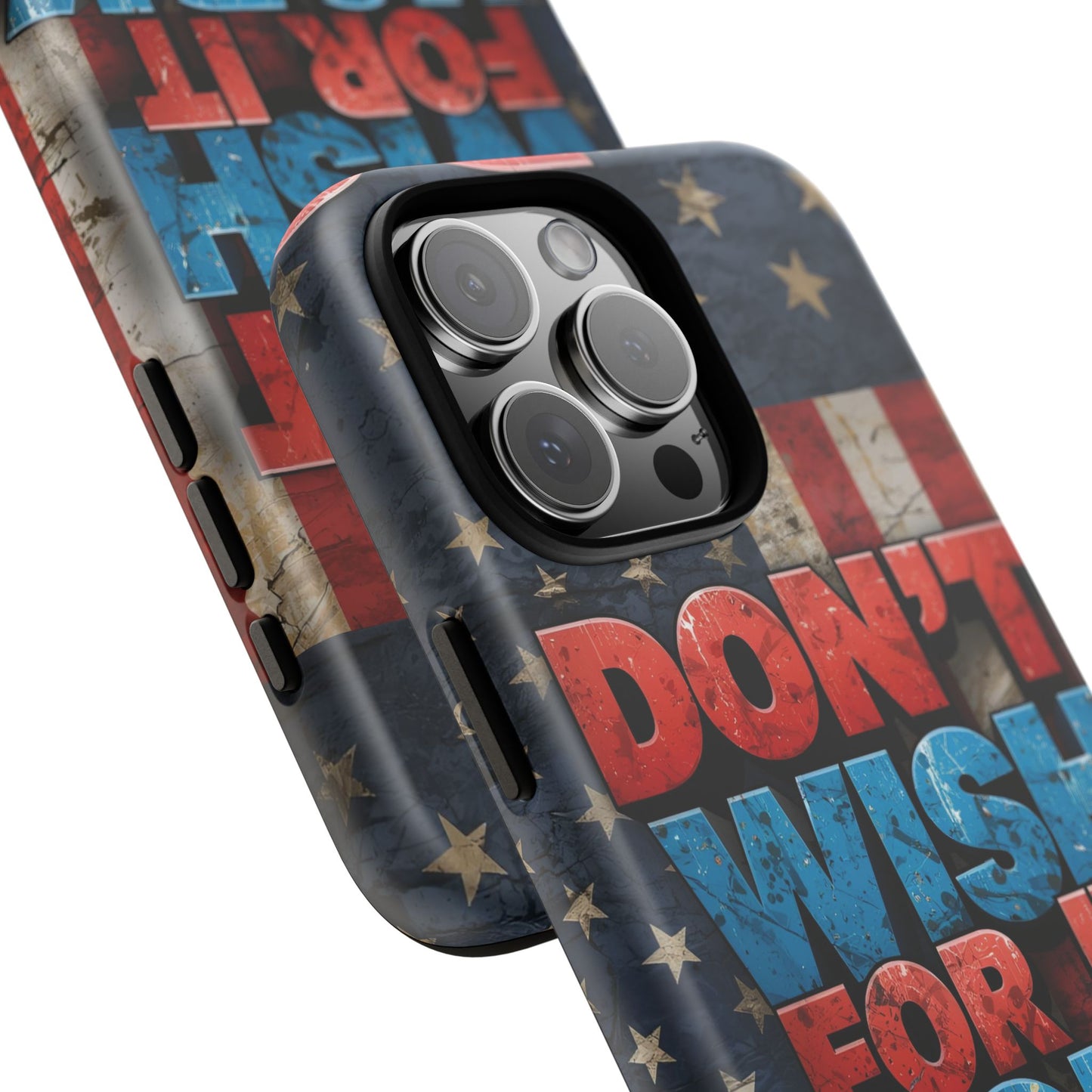 Motivational Phone Case - Don't Wish for It, Work for It | Patriotic Design, Gift for Fitness Lovers, USA Flag, Inspirational Decor