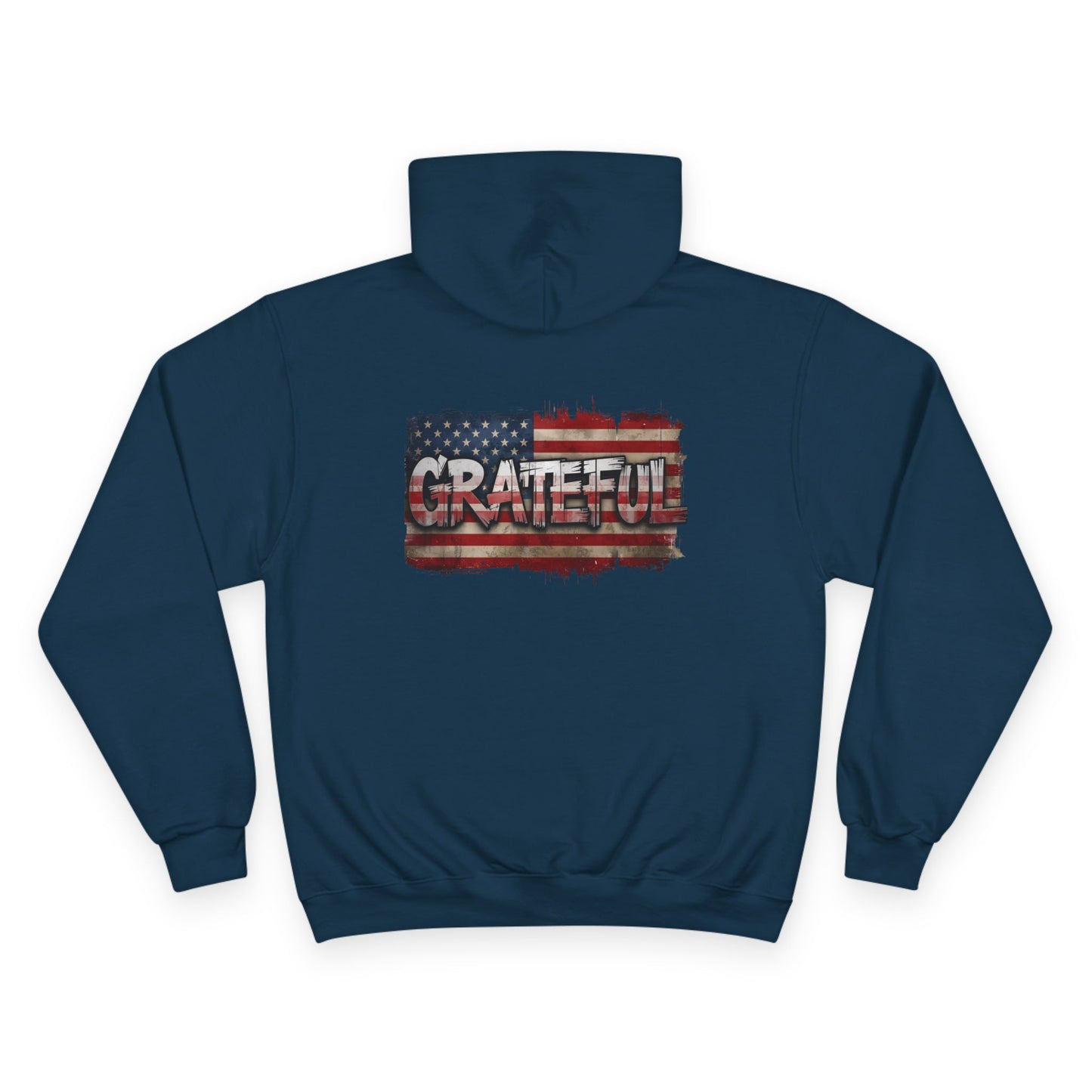 Champion Hoodie - Grateful American Flag - Red White Blue Backdrop