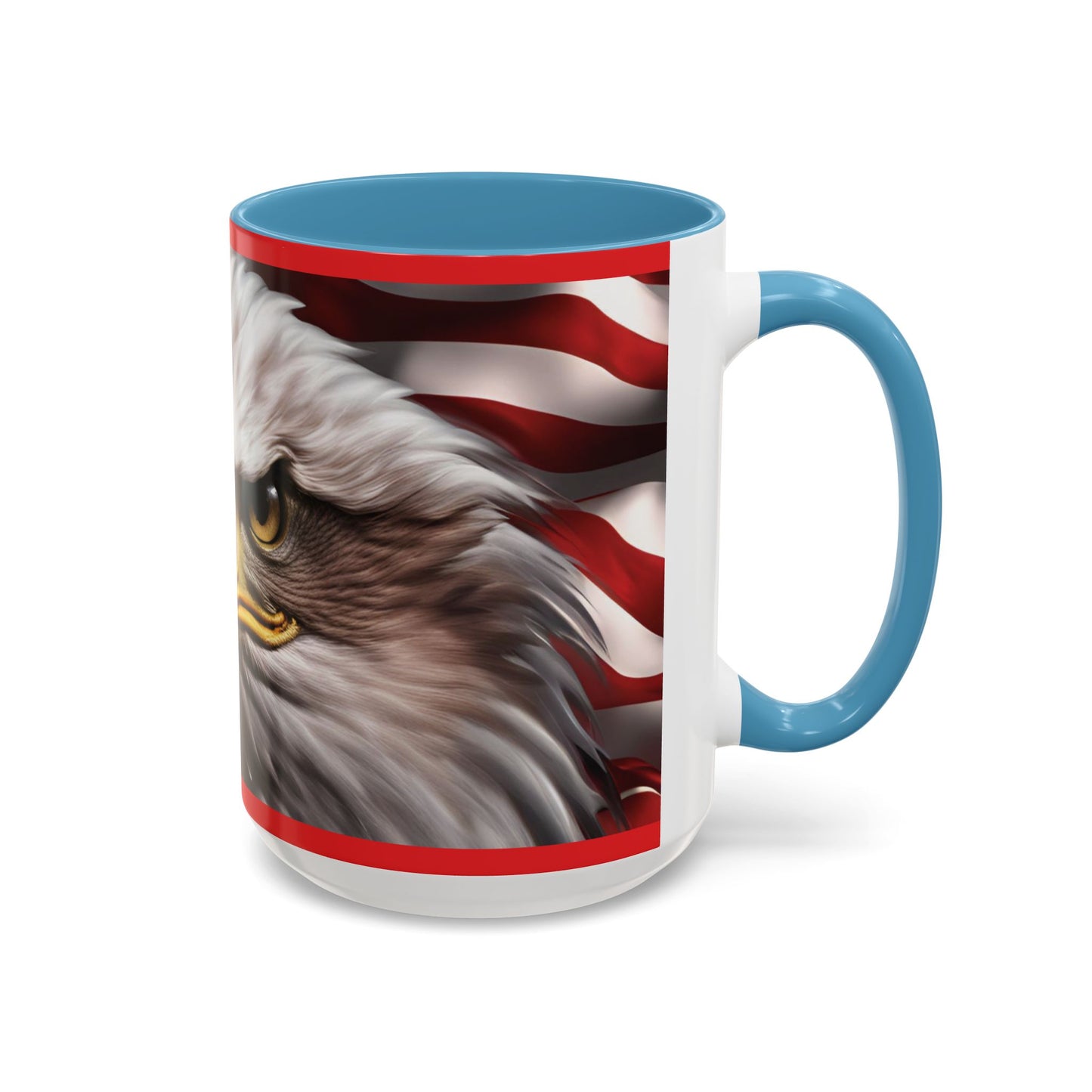 Patriotic Bald Eagle Coffee Mug – American Flag Accent Cup for Proud Americans & Veterans (11oz & 15oz, Multiple Colors)