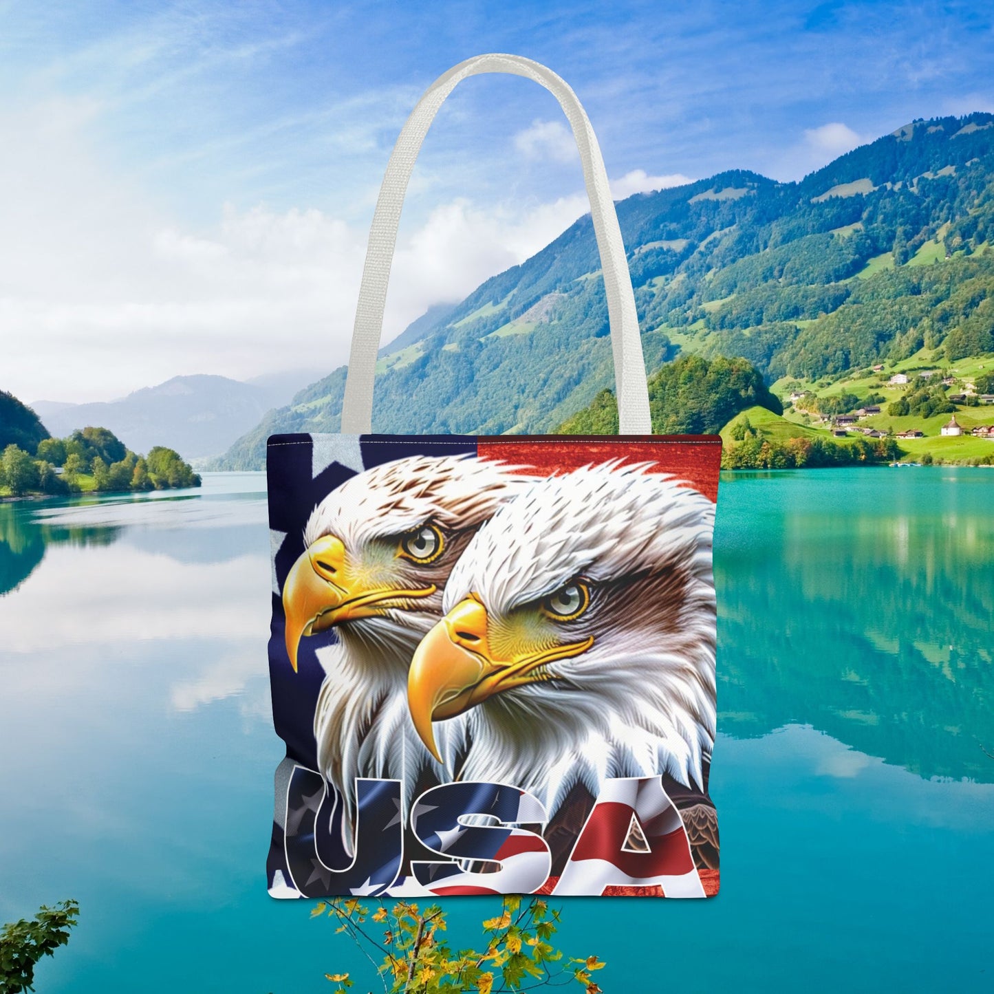 ๐บ๐ธ Patriotic ๐บ๐ธ USA ๐บ๐ธ Bald Eagles ๐บ๐ธ Tote Bag ๐บ๐ธ All Over Print ๐บ๐ธ American Flag Design ๐บ๐ธ Five Different Handle Colors ๐บ๐ธ Red ๐บ๐ธ Navy ๐บ๐ธ Black ๐บ๐ธ Beige ๐บ๐ธ White