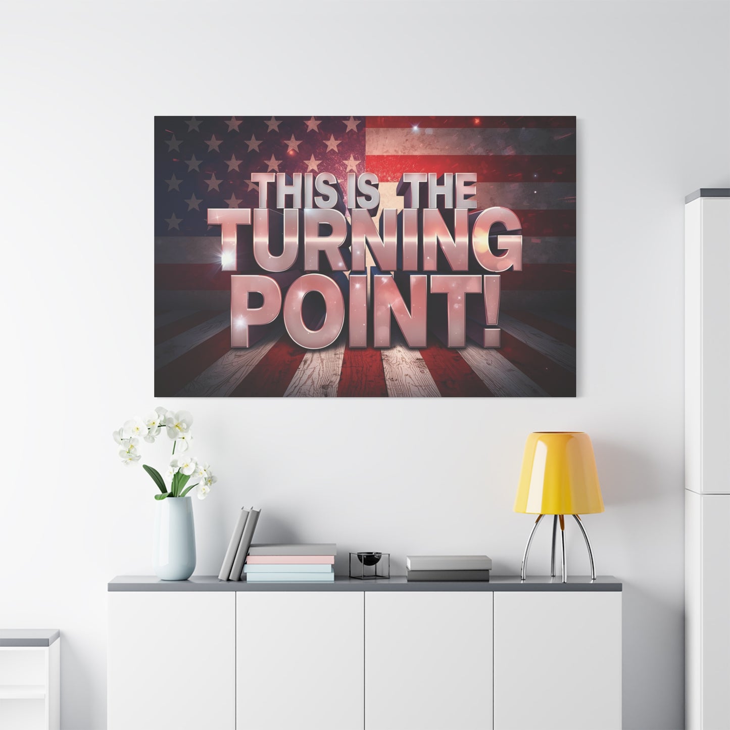Gallery Wrapped Canvas Wall Art - Charlie Kirk Inspired - This Is The Turning Point! - Red White Blue - American Flag Backdrop Design - Multiple Sizes -