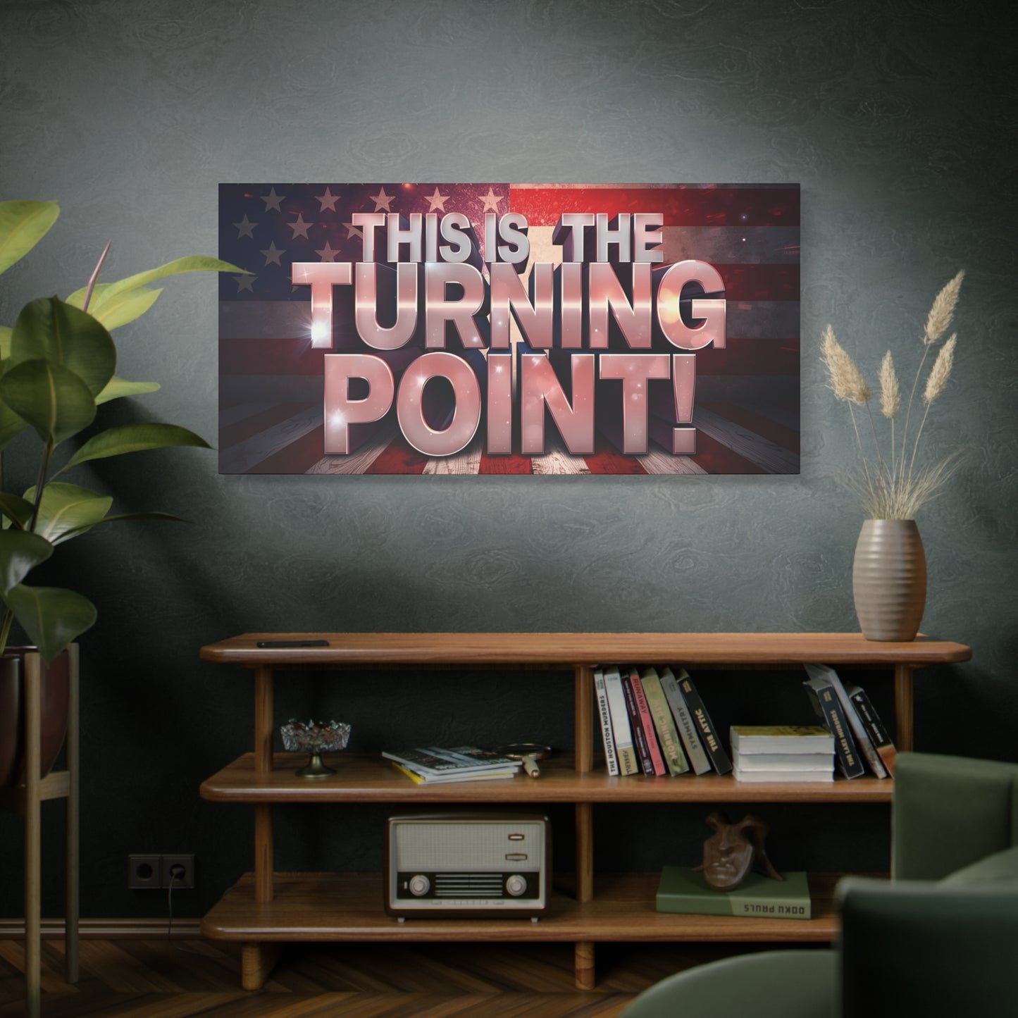Gallery Wrapped Canvas Wall Art - Charlie Kirk Inspired - This Is The Turning Point! - Red White Blue - American Flag Backdrop Design - Multiple Sizes -