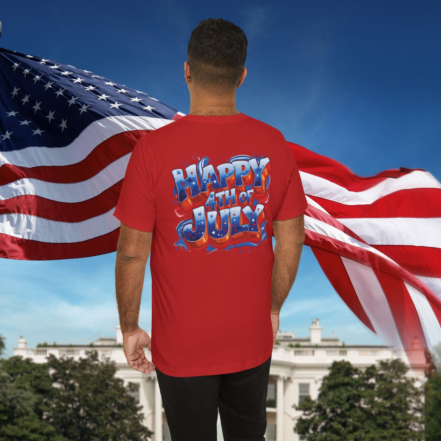 Happy 4th Of July, Print Design T-Shirt, Independence Day, American Flag, Bald Eagle, Red White Blue