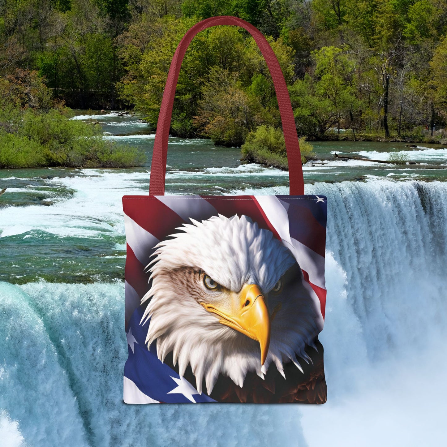 Patriotic Stylish American Flag Bald Eagle Red White & Blue All Over Print Tote Bag