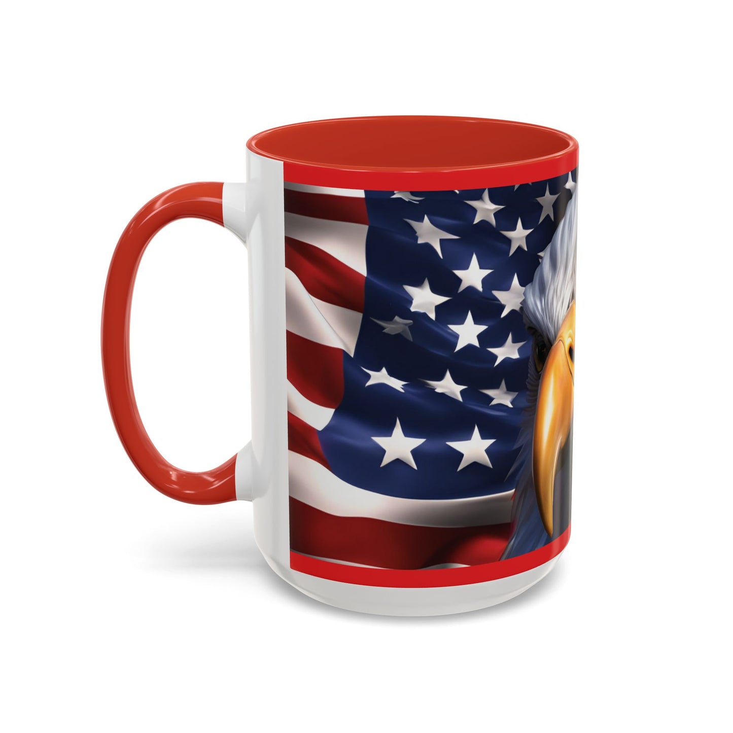 Patriotic Bald Eagle Coffee Mug – American Flag Accent Cup for Proud Americans & Veterans (11oz & 15oz, Multiple Colors)