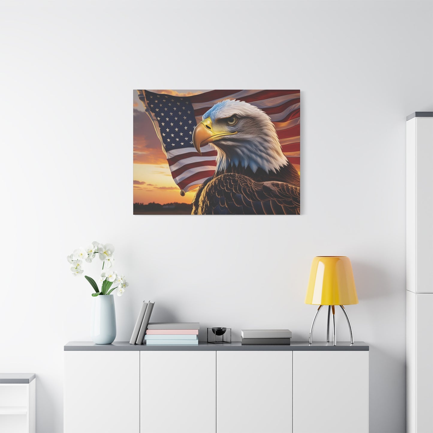 Patriotic Red Eagle Canvas Wall Art, Stretched Eagle Art - Red White Blue - American Flag Decor - Veteran's Day Gift - 4th of July Decoration, Home Gallery Wall
