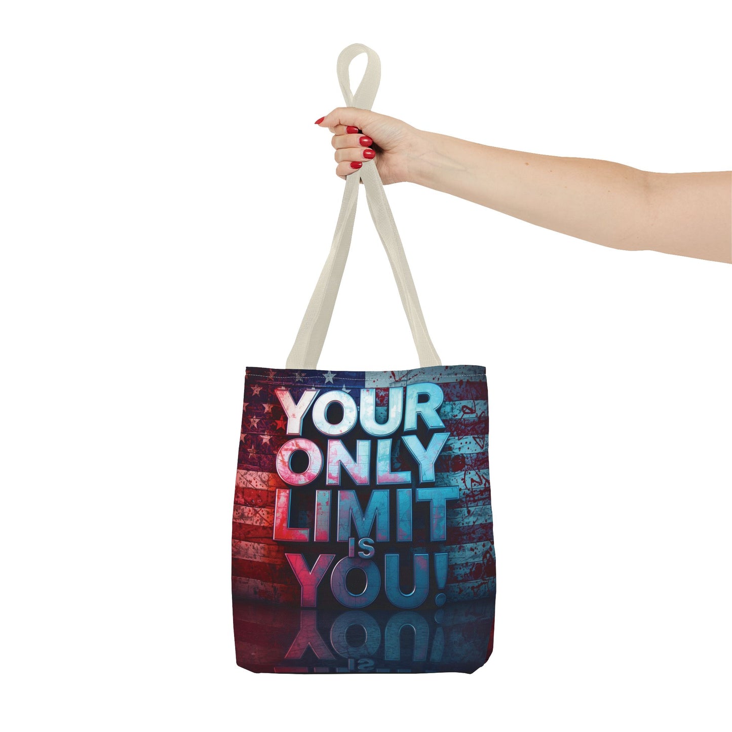 Motivational Tote Bag, Your Only Limit is You!, Inspirational Gift, USA Flag Design, Eco-Friendly Everyday Tote