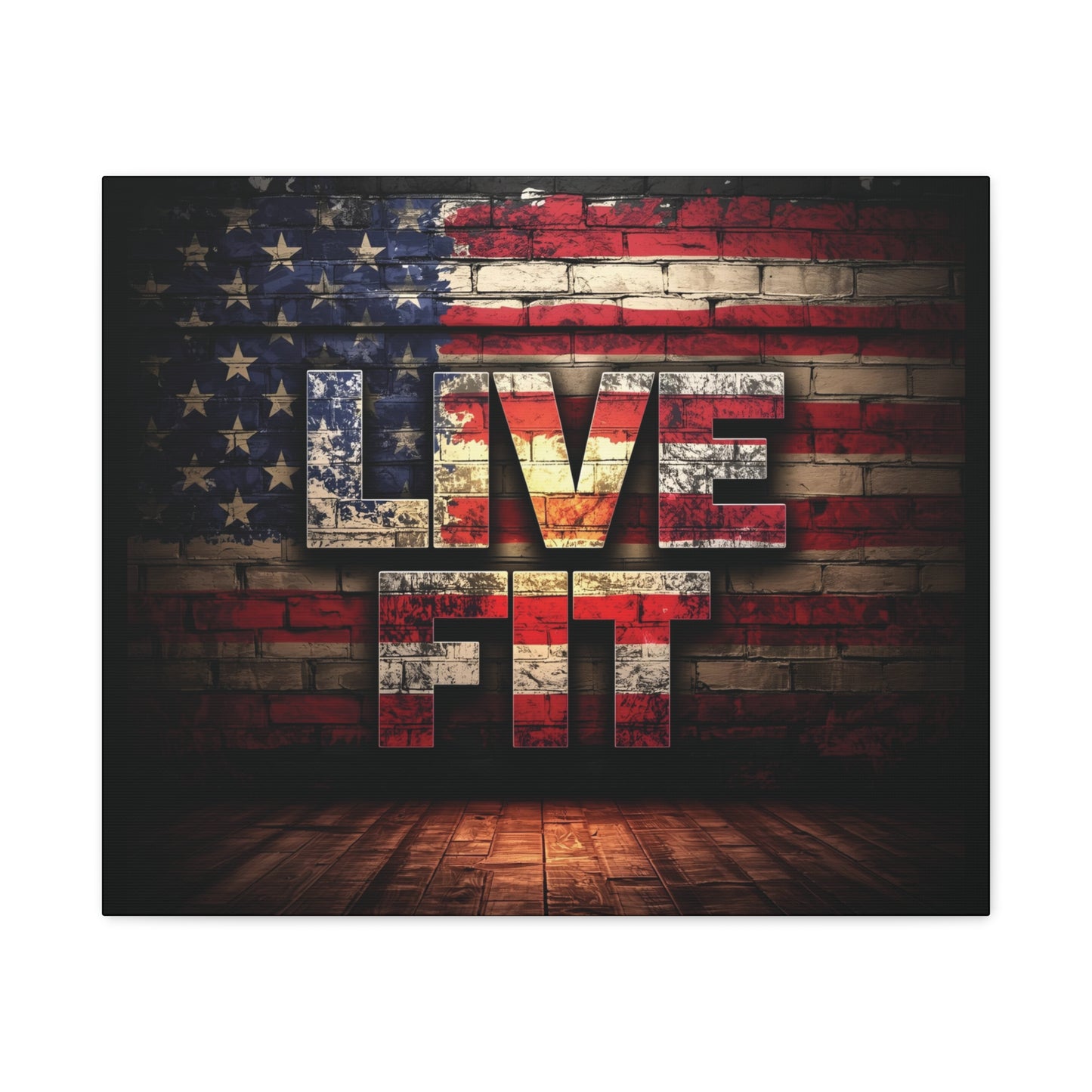American Pride Canvas Wall Art - Live Fit Decor - Fitness Motivation - Patriotic Gift - USA Flag Artwork - Red White Blue -