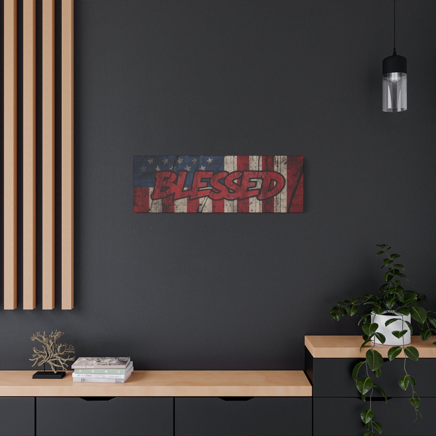 Blessed Patriotic Canvas Wall Art, Americana Decor, Home Wall Decoration, Rustic Flag Artwork, US Flag Decor