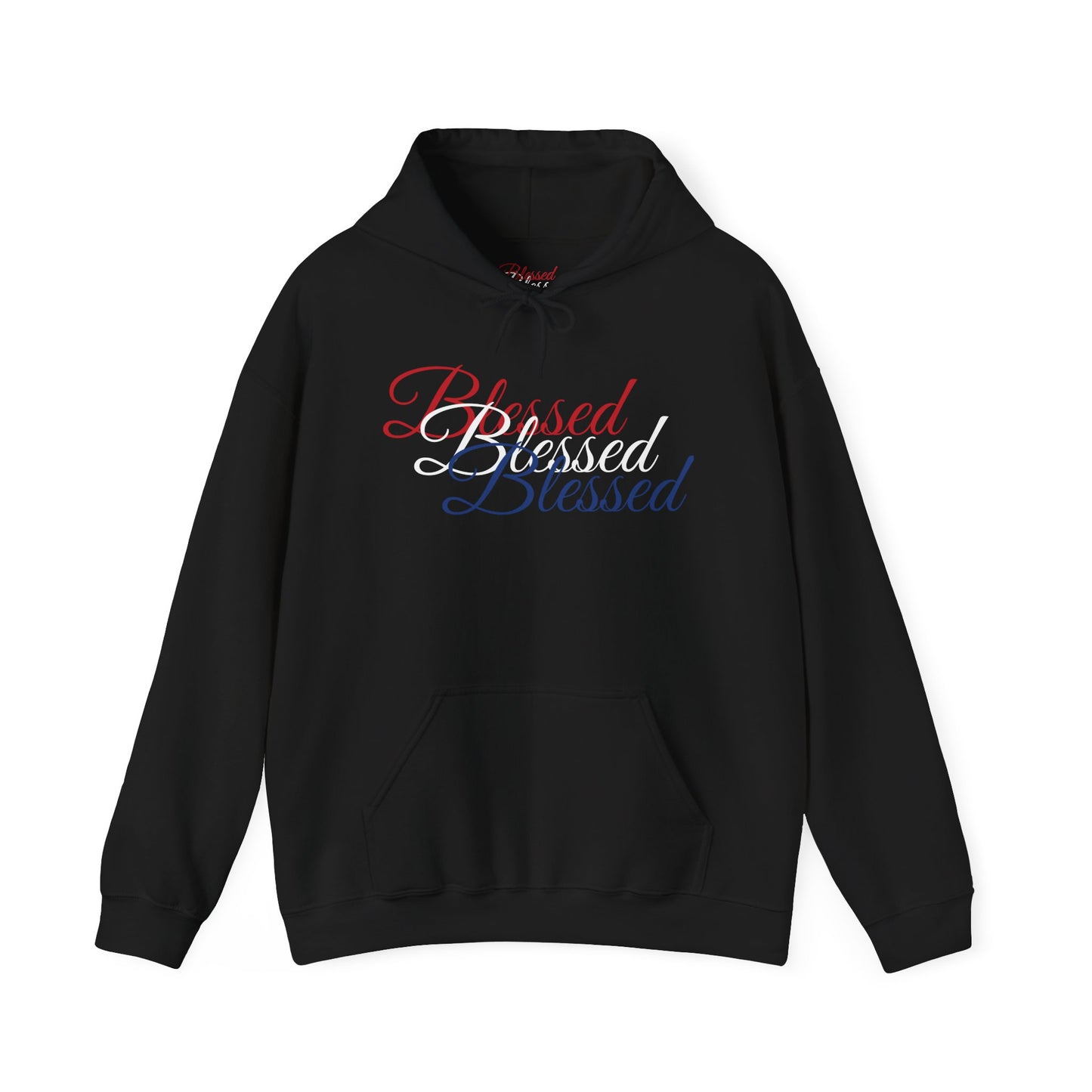 Blessed Hoodie – Patriotic Red, White & Blue Unisex Pullover Sweatshirt with Front & Back Print – Cozy, Positive Vibes Gift