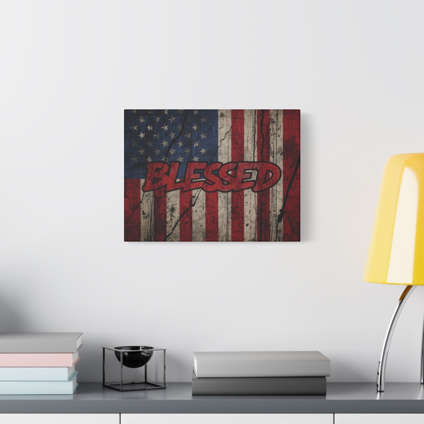 Blessed Patriotic Canvas Wall Art, Americana Decor, Home Wall Decoration, Rustic Flag Artwork, US Flag Decor