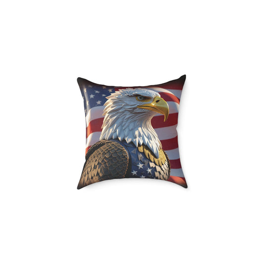 Patriotic Red White Blue American Flag Bald Eagle Square Pillow