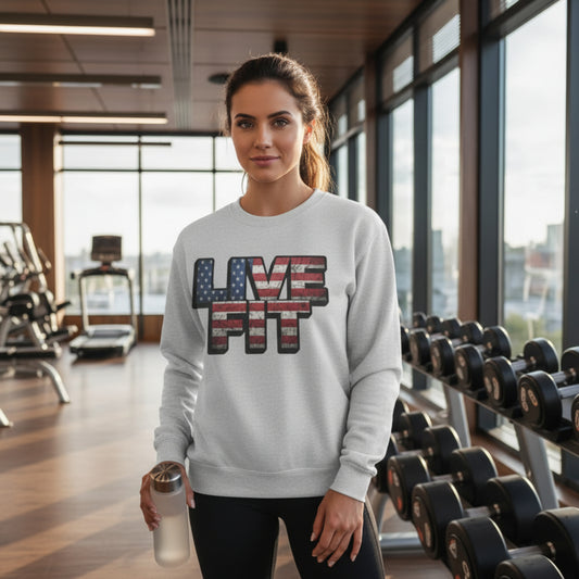 Patriotic - Fitness Sweatshirt - American Flag - Live Fit Design Crewneck - Red White & Blue