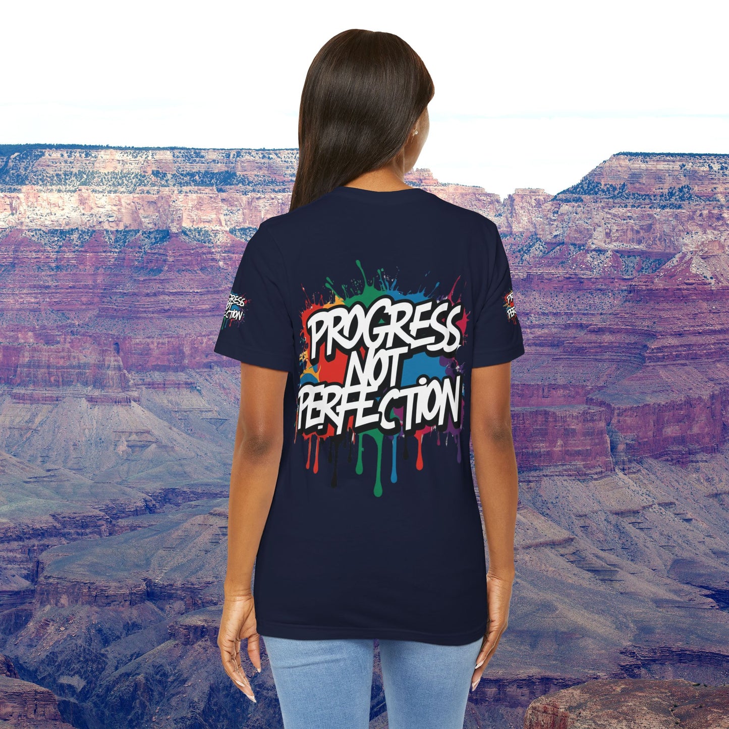 💥 Vibrant 💥 Eye-catching 💥 Motivational 💥 All Over Print 💥 Unisex T-shirt 💥 Progress Not Perfection 💥 Art-Inspired 💥 Apparel 💥 Sizes XS x 4XL 💥
