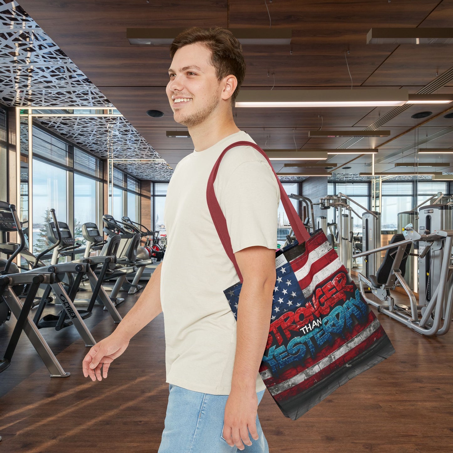 Patriotic Red White Blue Tote Bag - Stronger Than Yesterday - Perfect for Fourth of July, Gym, Beach, Shopping, Gifts