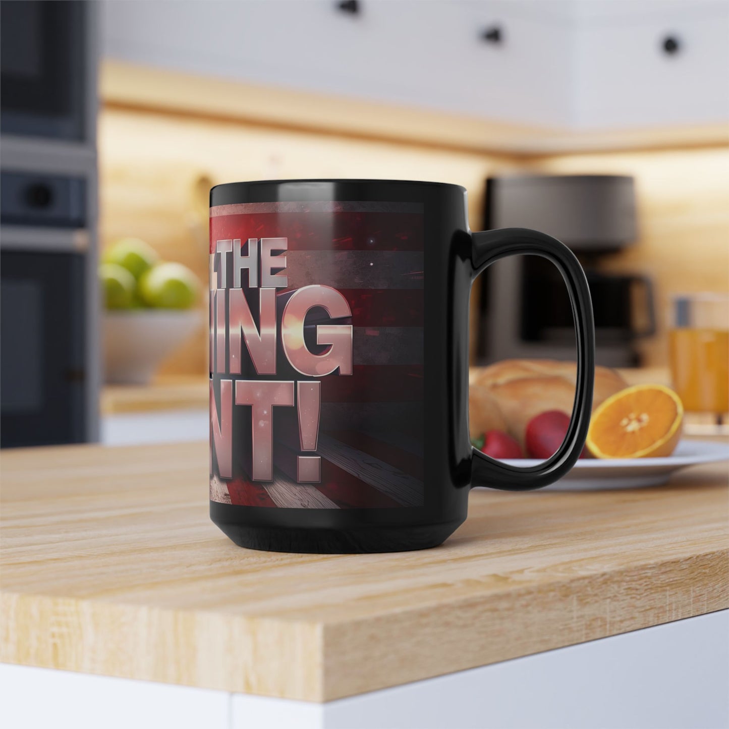 This Is The Turning Point! American Flag Backdrop Design - Sleek Motivational Ceramic Black Mug - 11oz - 15oz -