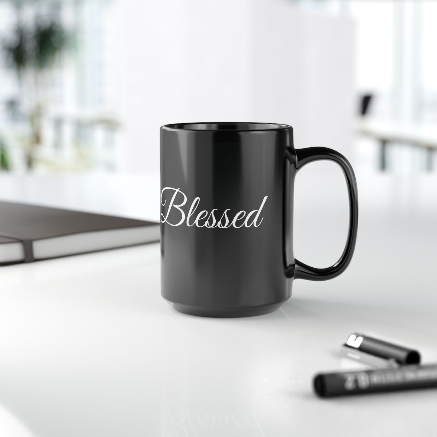 Inspirational Blessed White Print Black Mug 11oz & 15oz