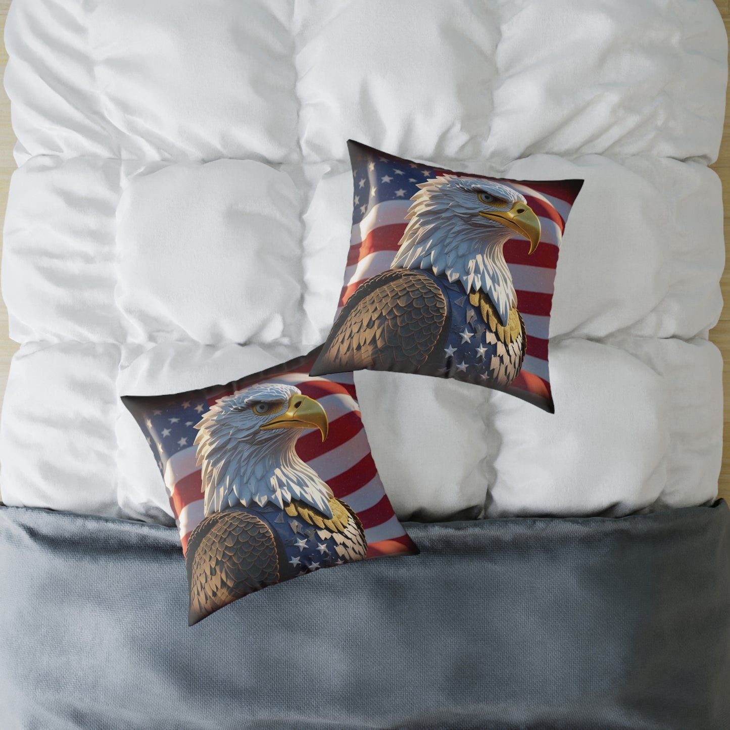 Patriotic Red White Blue American Flag Bald Eagle Square Pillow