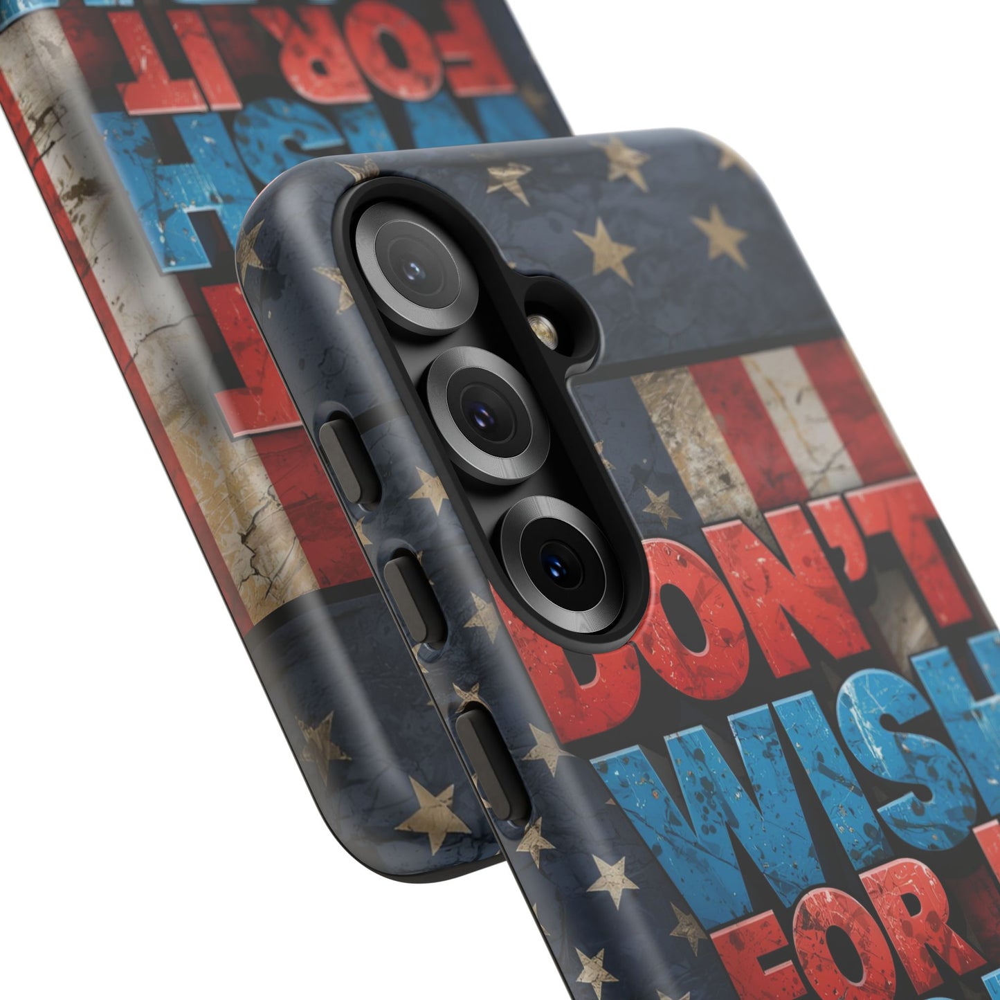 Motivational Phone Case - Don't Wish for It, Work for It | Patriotic Design, Gift for Fitness Lovers, USA Flag, Inspirational Decor