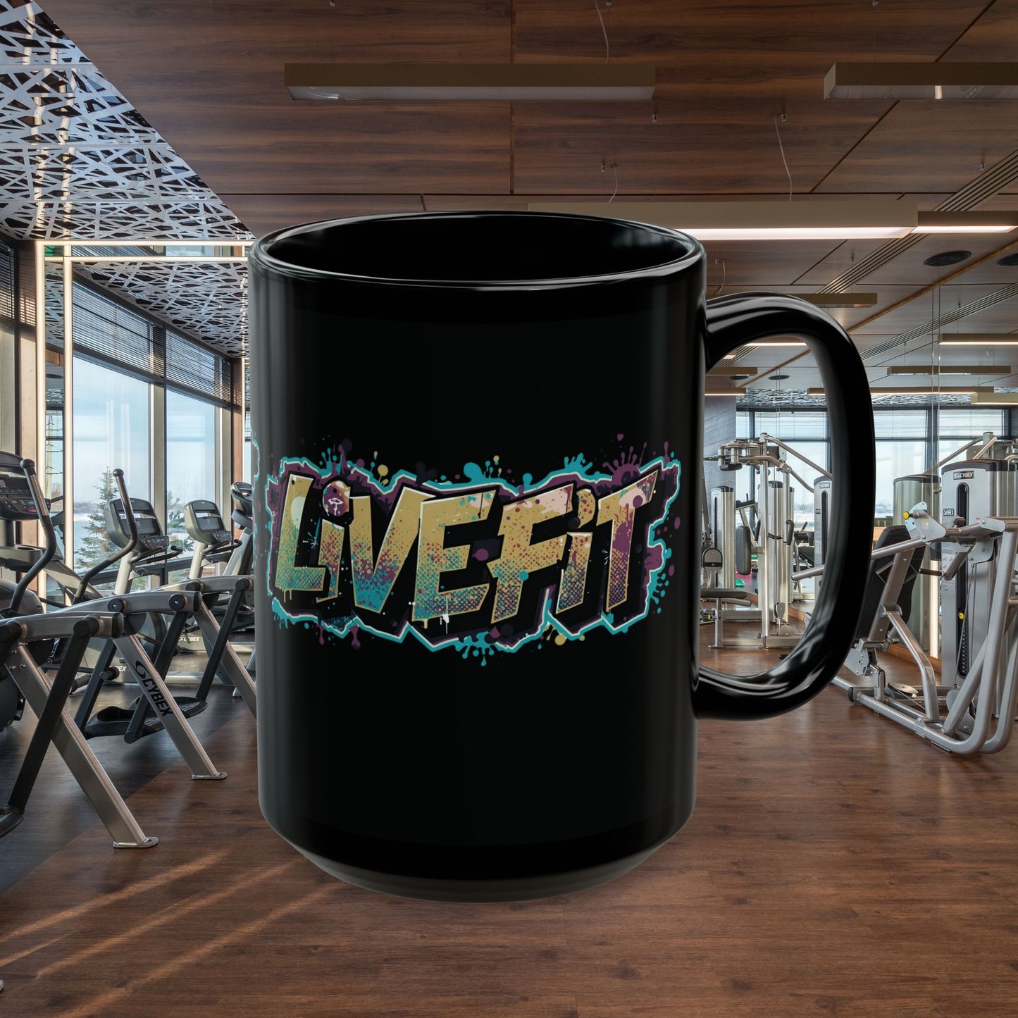 Fitness Motivational Mug - Live Fit Coffee Cup - Workout Gift - Gym Drink-ware - Black Mug for Fitness Enthusiasts - Christmas Gift