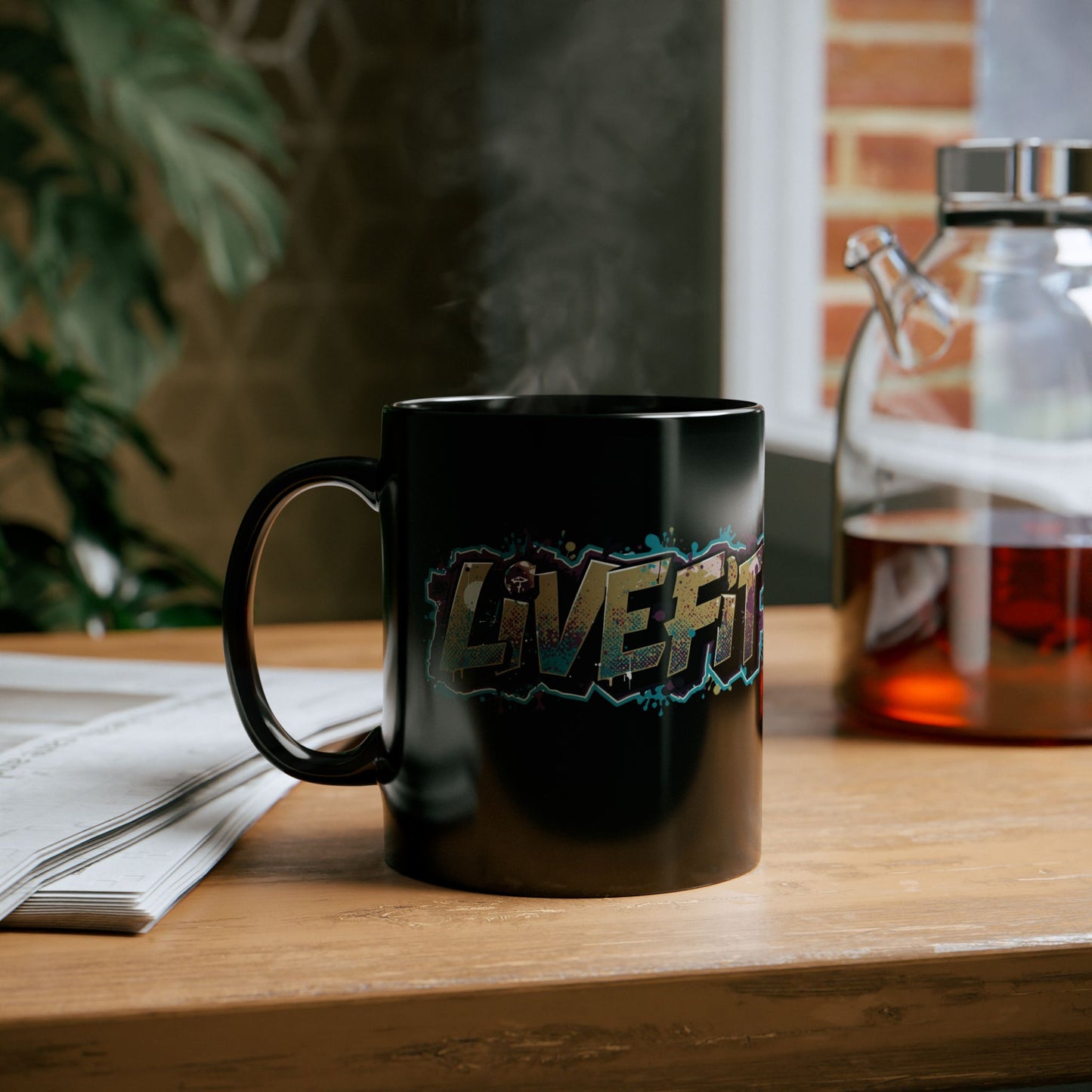 Fitness Motivational Mug - Live Fit Coffee Cup - Workout Gift - Gym Drink-ware - Black Mug for Fitness Enthusiasts - Christmas Gift