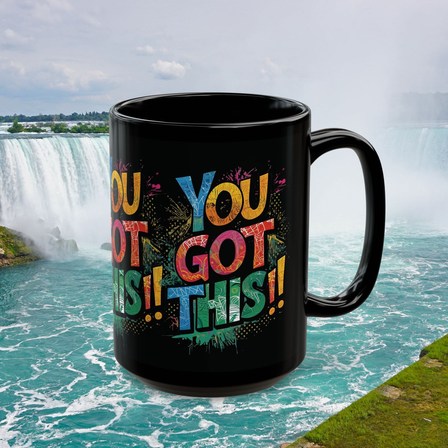 You Got This!! Motivational Mug – Glossy Black Ceramic 11oz & 15oz – Inspirational Coffee Cup for Office, Gym, Students, Friends – Microwave & Dishwasher Safe