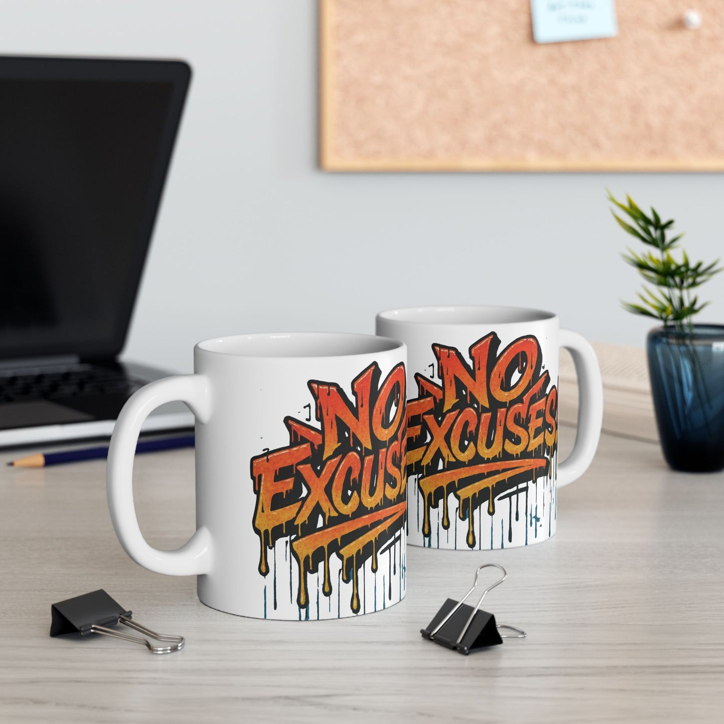 Motivational Ceramic Mug - No Excuses! Coffee Cup for Encouragement, Office Decor, Gift for Friends, Inspirational Tea Mug