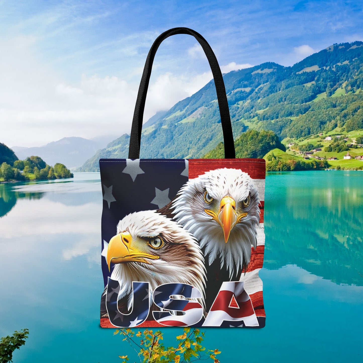 ๐บ๐ธ Patriotic ๐บ๐ธ USA ๐บ๐ธ Bald Eagles ๐บ๐ธ Tote Bag ๐บ๐ธ All Over Print ๐บ๐ธ American Flag Design ๐บ๐ธ Five Different Handle Colors ๐บ๐ธ Red ๐บ๐ธ Navy ๐บ๐ธ Black ๐บ๐ธ Beige ๐บ๐ธ White