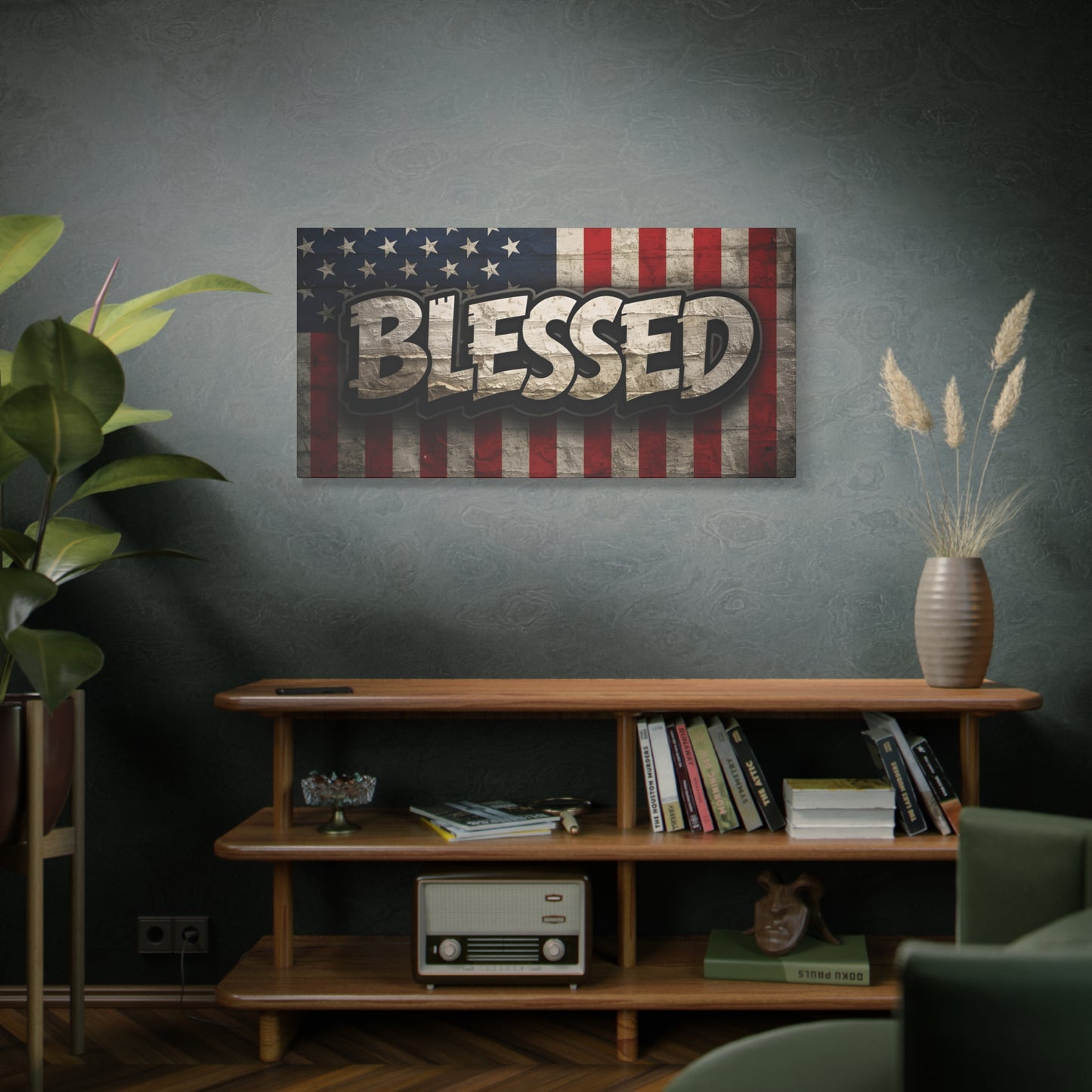 Blessed - Vintage American Flag - Red White & Blue - Canvas Wall Art - Patriotic Home Decor - Inspirational Gift - Rustic Wall Decor - Americana Artwork -