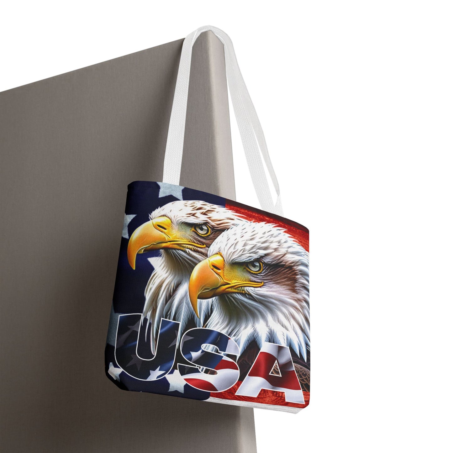 ๐บ๐ธ Patriotic ๐บ๐ธ USA ๐บ๐ธ Bald Eagles ๐บ๐ธ Tote Bag ๐บ๐ธ All Over Print ๐บ๐ธ American Flag Design ๐บ๐ธ Five Different Handle Colors ๐บ๐ธ Red ๐บ๐ธ Navy ๐บ๐ธ Black ๐บ๐ธ Beige ๐บ๐ธ White