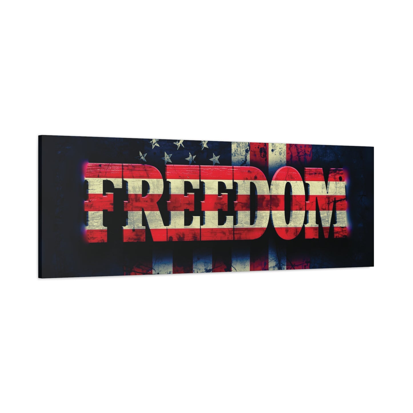 Patriotic Wall Art Print - Freedom Design Canvas Decor - American Flag Red White & Blue Artwork - Christmas Gifts - Independence Day Decoration - Home Gallery Piece -