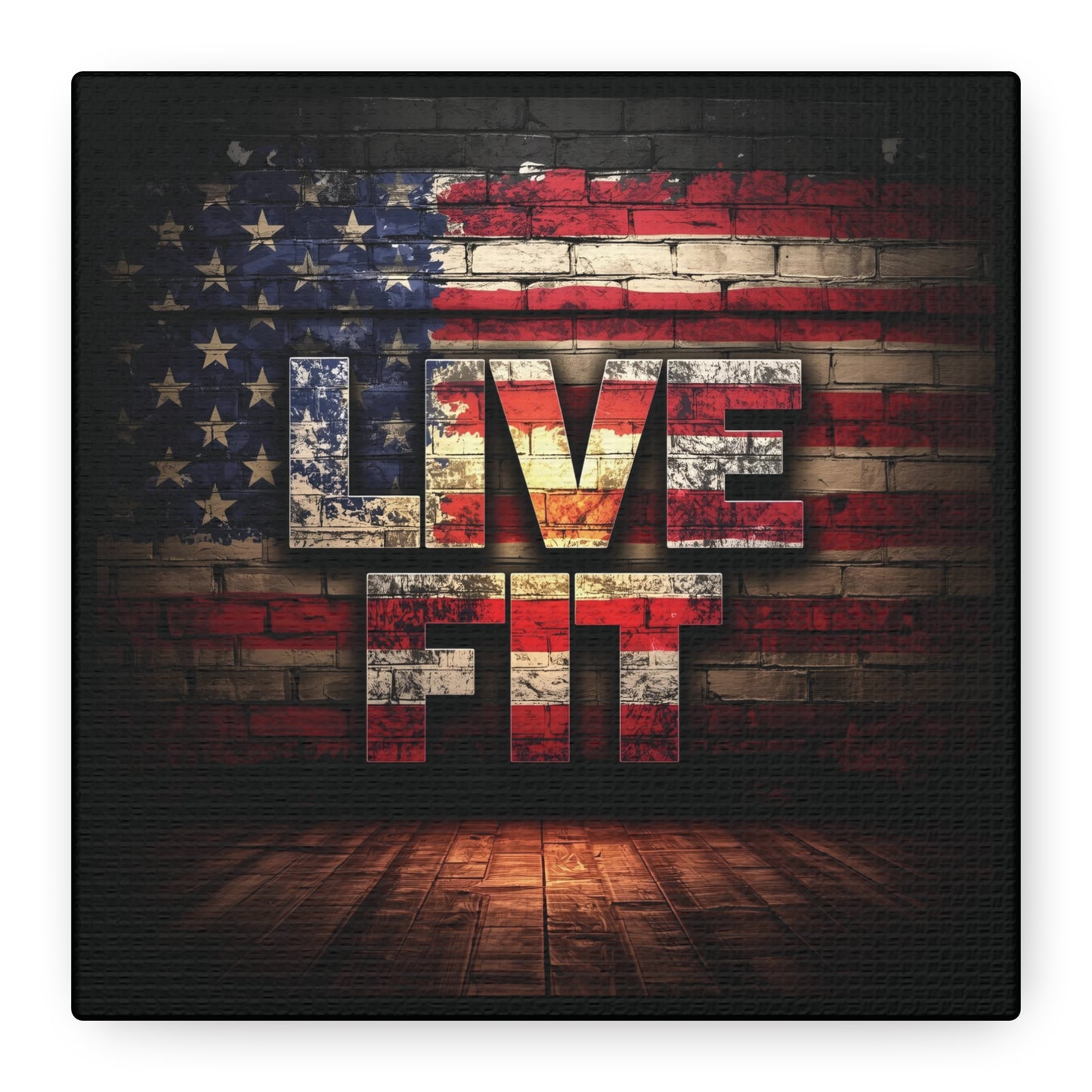 American Pride Canvas Wall Art - Live Fit Decor - Fitness Motivation - Patriotic Gift - USA Flag Artwork - Red White Blue -