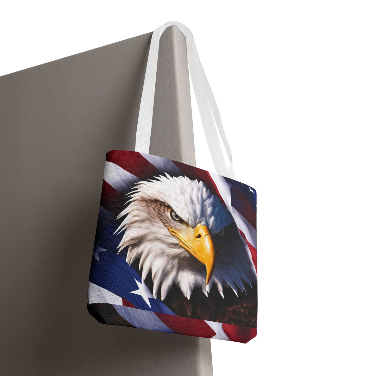 Patriotic Stylish American Flag Bald Eagle Red White & Blue All Over Print Tote Bag