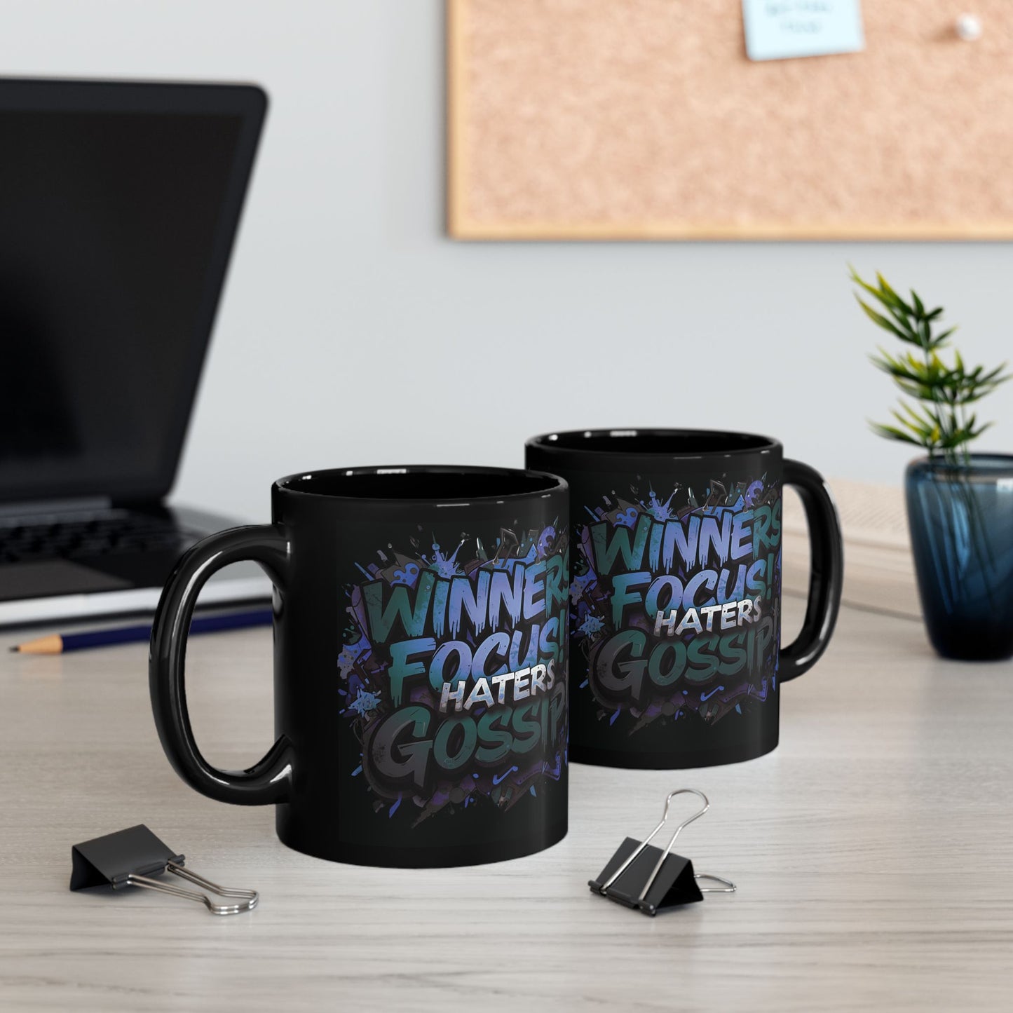 Motivational Black Mug for Winners, Gym Coffee Cup, Inspirational Gift, Home Office Decor, Unique Beverage Container