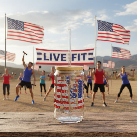 USA Pride 16 oz Clear Tempered Sipper Glass Gasket-Push Bamboo Lid