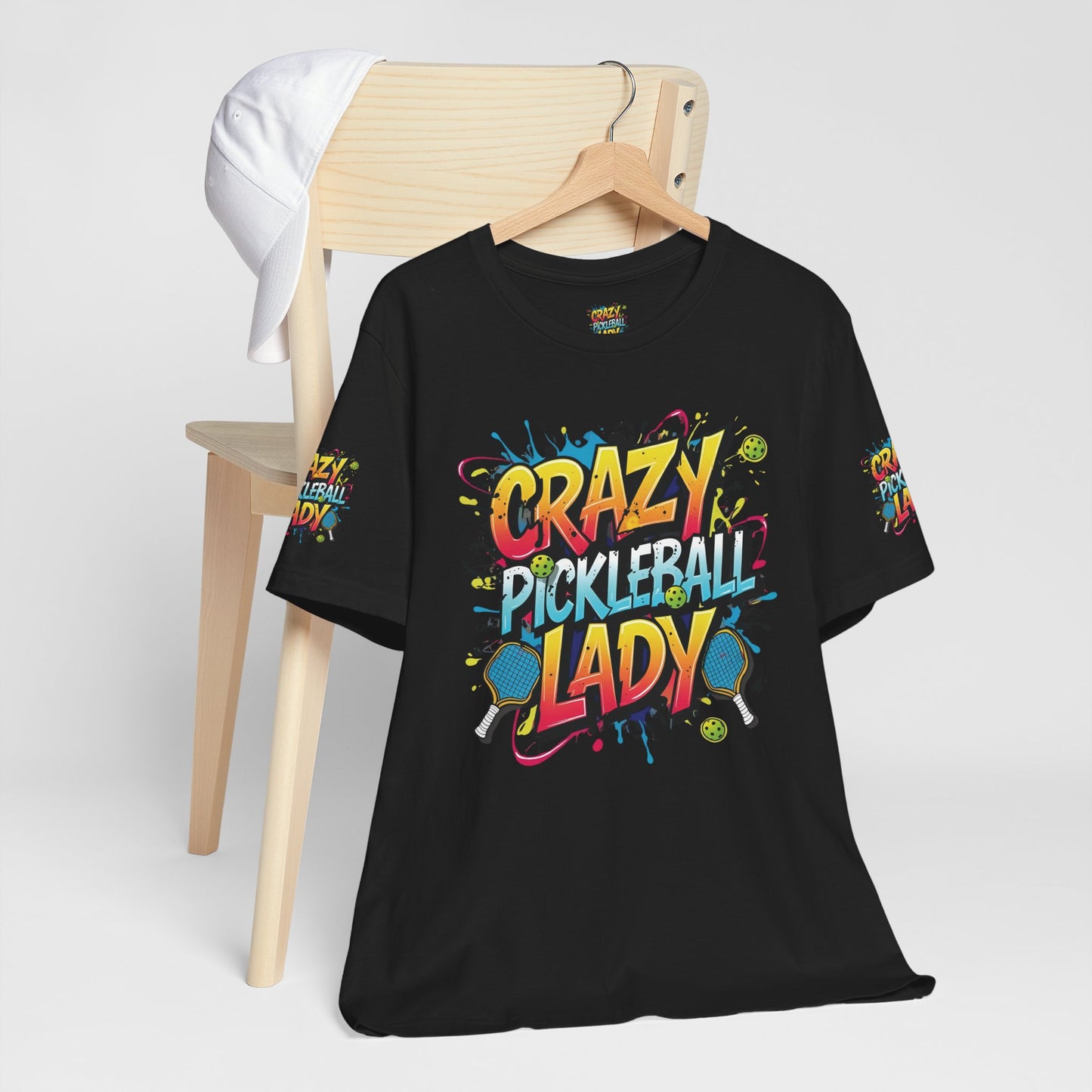Eye-Catching Crazy Pickleball Lady T-Shirt - Fun Graphic Tee for Pickleball Enthusiasts Sizes XS-5XL