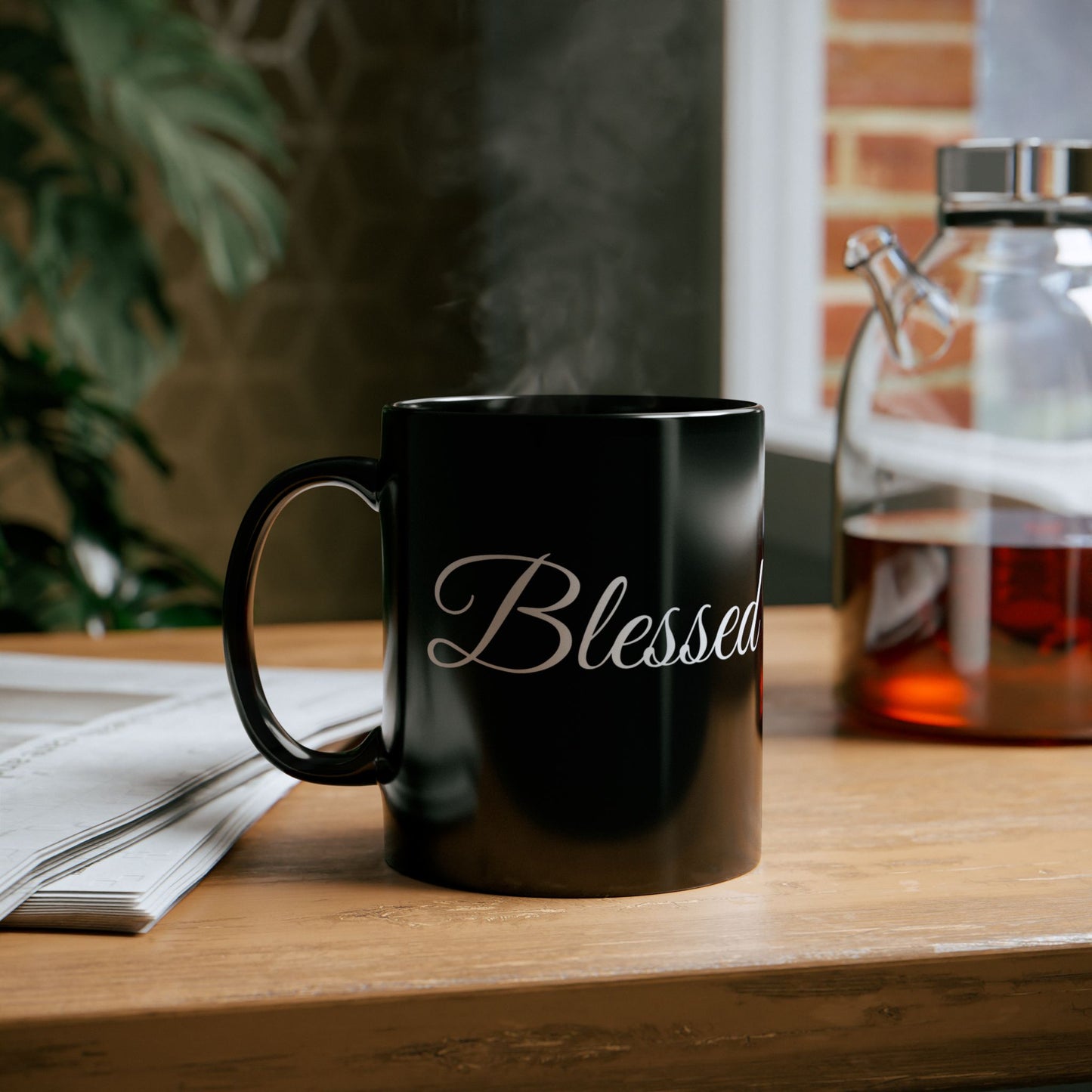Inspirational Blessed White Print Black Mug 11oz & 15oz