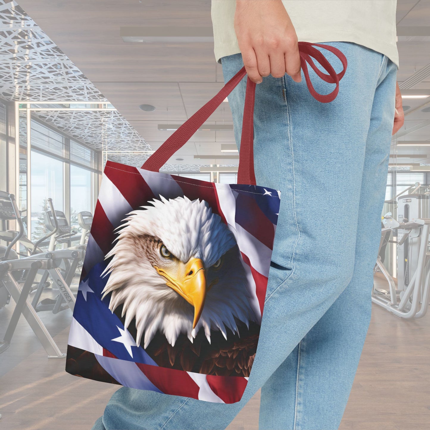 Patriotic Stylish American Flag Bald Eagle Red White & Blue All Over Print Tote Bag