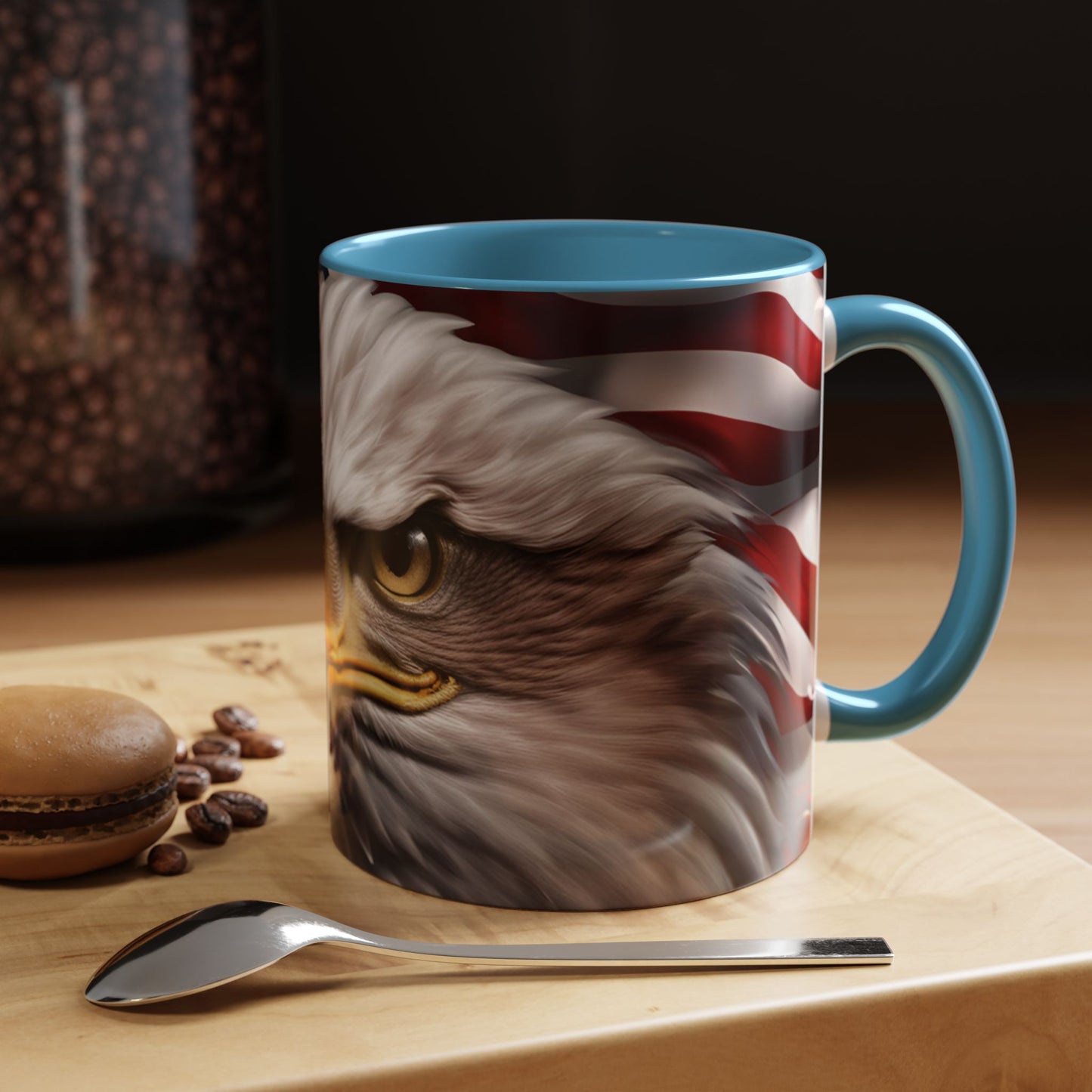 Patriotic Bald Eagle Coffee Mug – American Flag Accent Cup for Proud Americans & Veterans (11oz & 15oz, Multiple Colors)