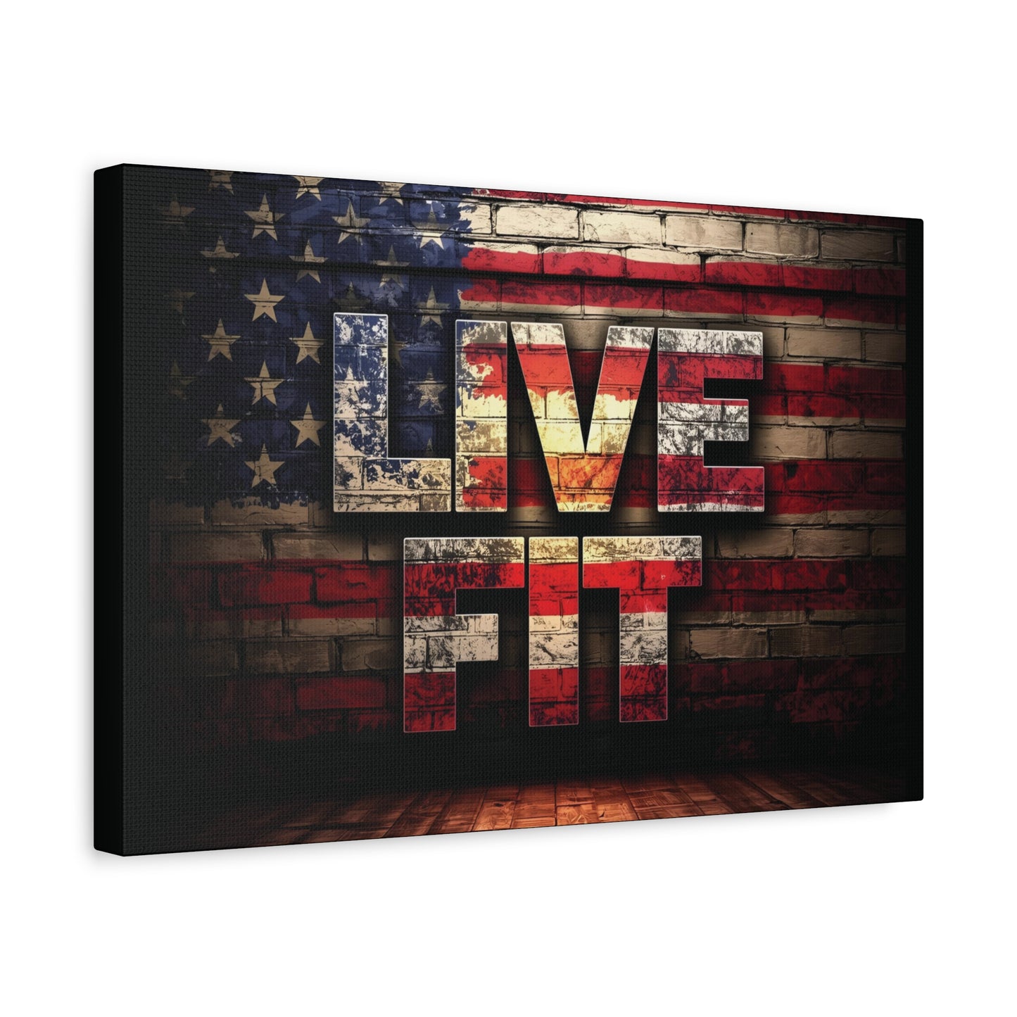 American Pride Canvas Wall Art - Live Fit Decor - Fitness Motivation - Patriotic Gift - USA Flag Artwork - Red White Blue -