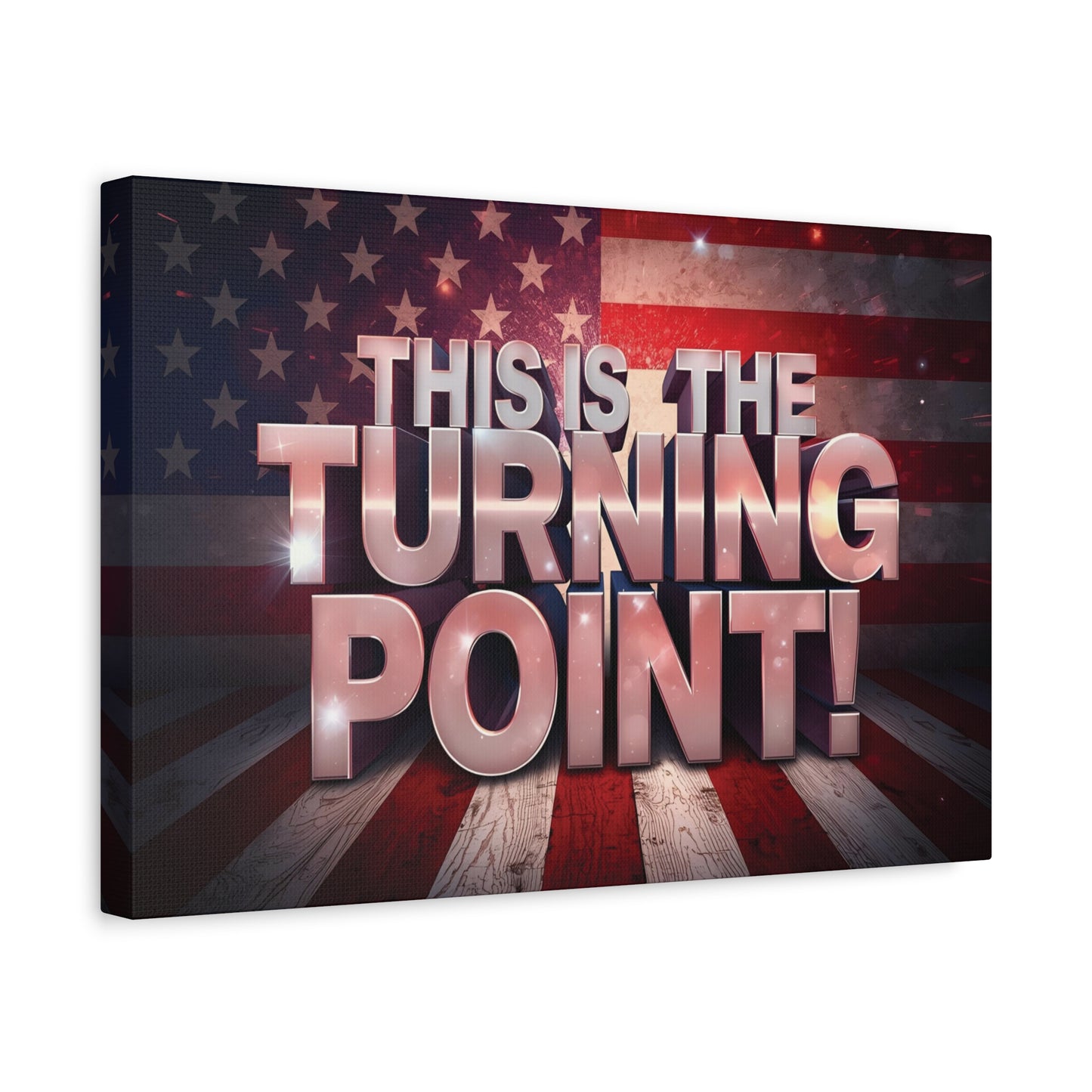 Gallery Wrapped Canvas Wall Art - Charlie Kirk Inspired - This Is The Turning Point! - Red White Blue - American Flag Backdrop Design - Multiple Sizes -
