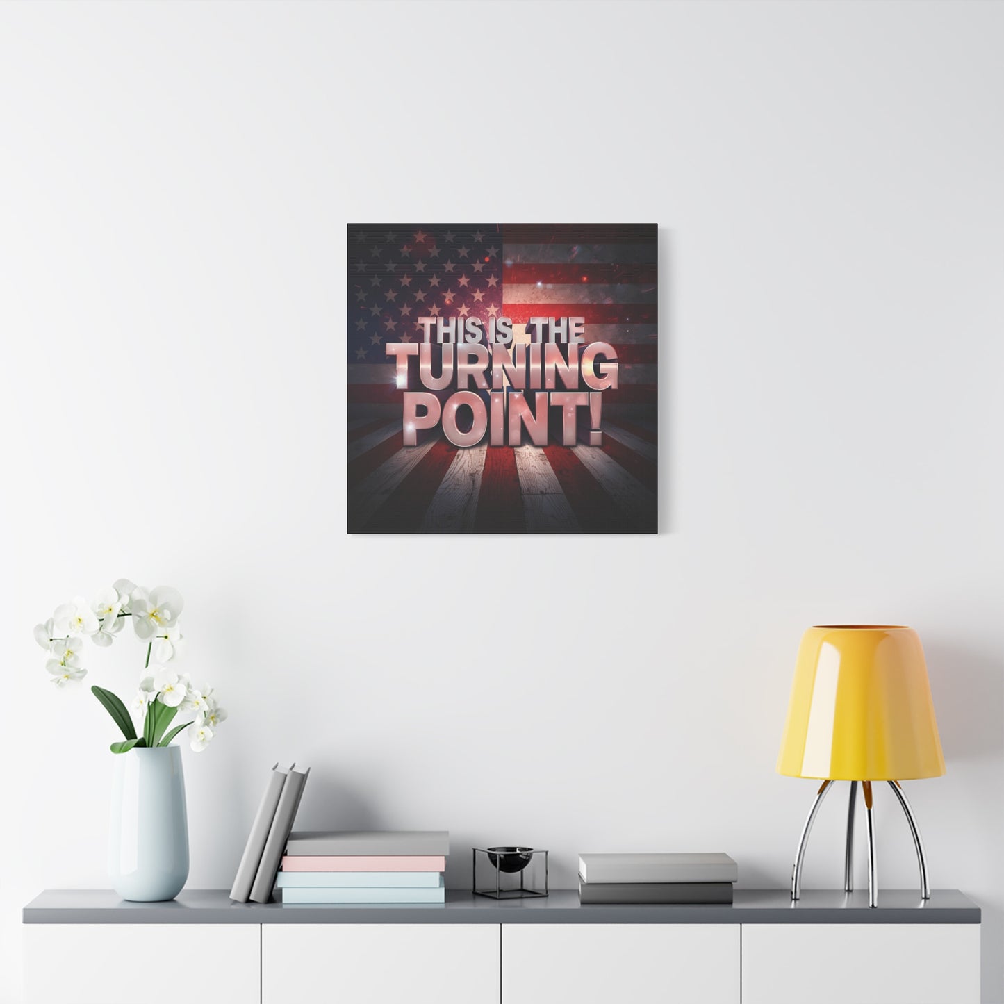 Gallery Wrapped Canvas Wall Art - Charlie Kirk Inspired - This Is The Turning Point! - Red White Blue - American Flag Backdrop Design - Multiple Sizes -