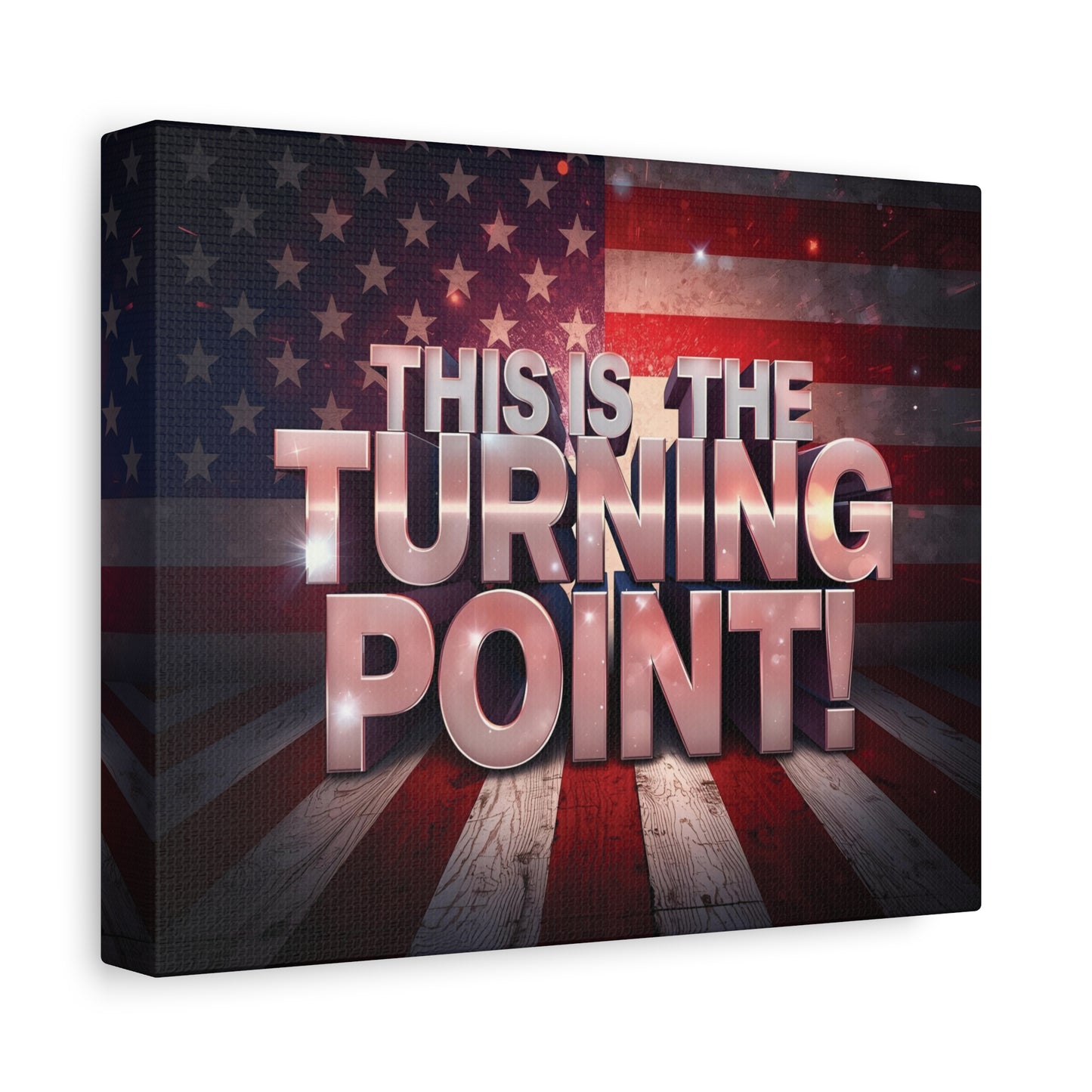 Gallery Wrapped Canvas Wall Art - Charlie Kirk Inspired - This Is The Turning Point! - Red White Blue - American Flag Backdrop Design - Multiple Sizes -