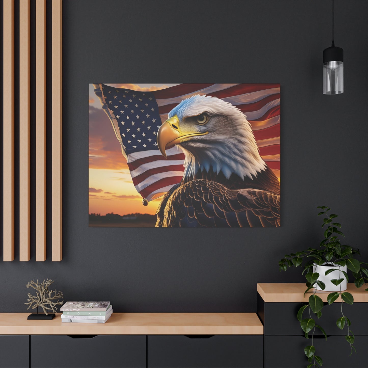 Patriotic Red Eagle Canvas Wall Art, Stretched Eagle Art - Red White Blue - American Flag Decor - Veteran's Day Gift - 4th of July Decoration, Home Gallery Wall