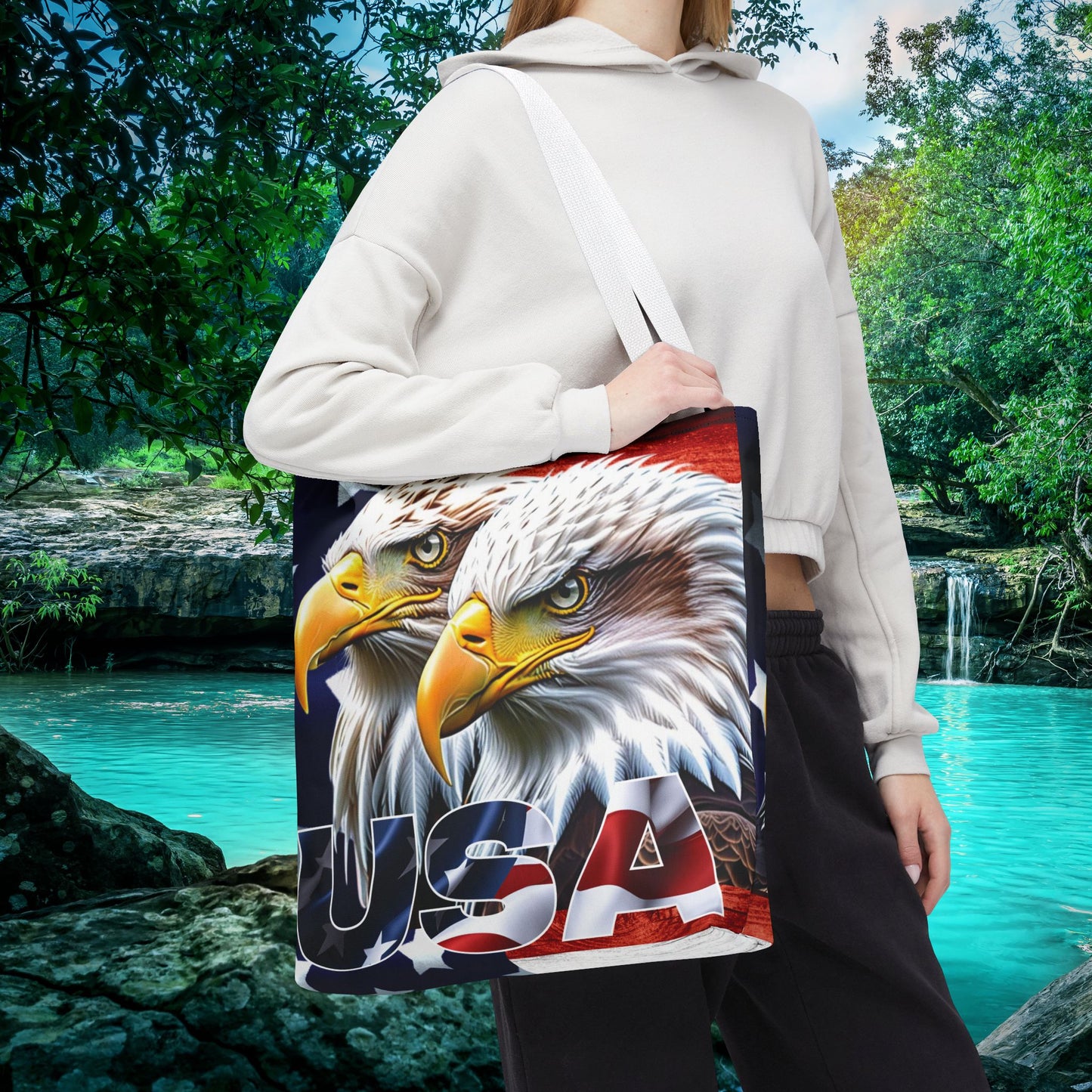 ๐บ๐ธ Patriotic ๐บ๐ธ USA ๐บ๐ธ Bald Eagles ๐บ๐ธ Tote Bag ๐บ๐ธ All Over Print ๐บ๐ธ American Flag Design ๐บ๐ธ Five Different Handle Colors ๐บ๐ธ Red ๐บ๐ธ Navy ๐บ๐ธ Black ๐บ๐ธ Beige ๐บ๐ธ White
