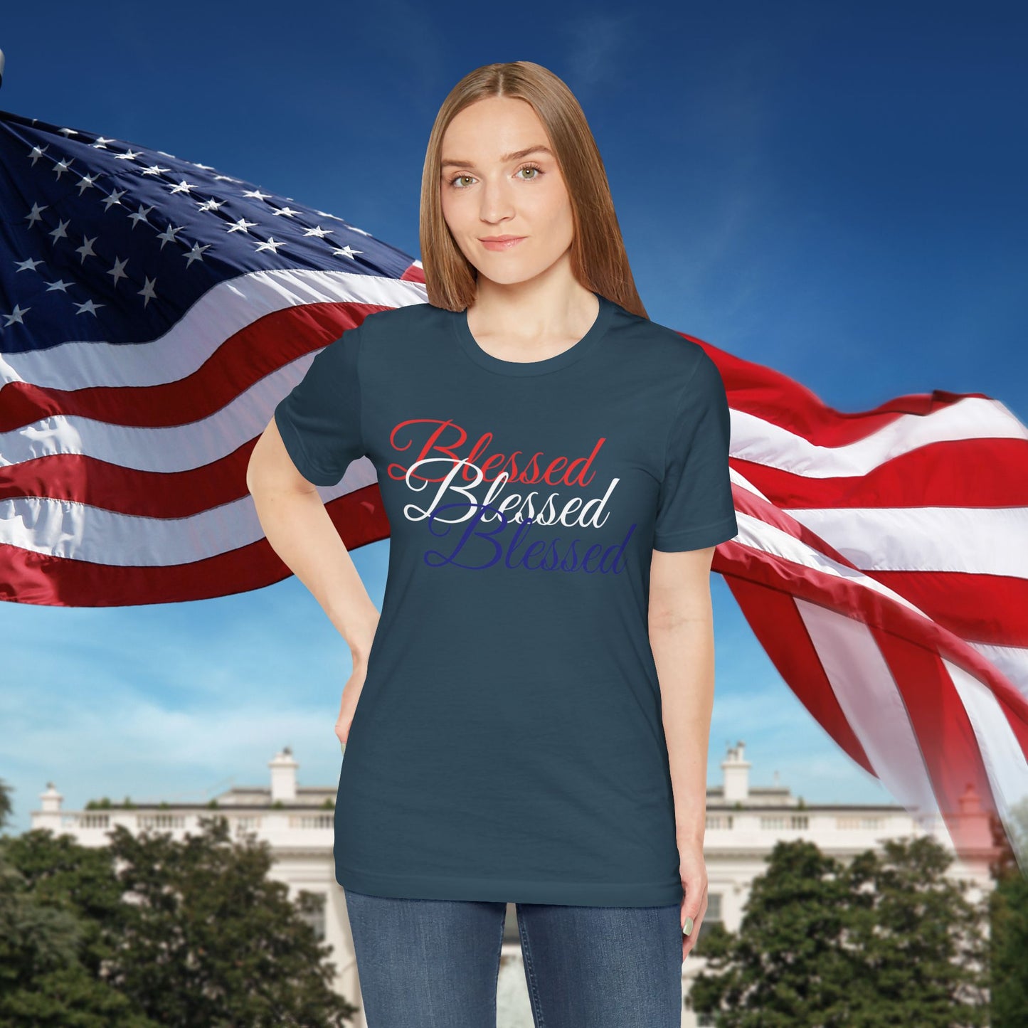 Red White Blue Blessed Design Unisex Tee