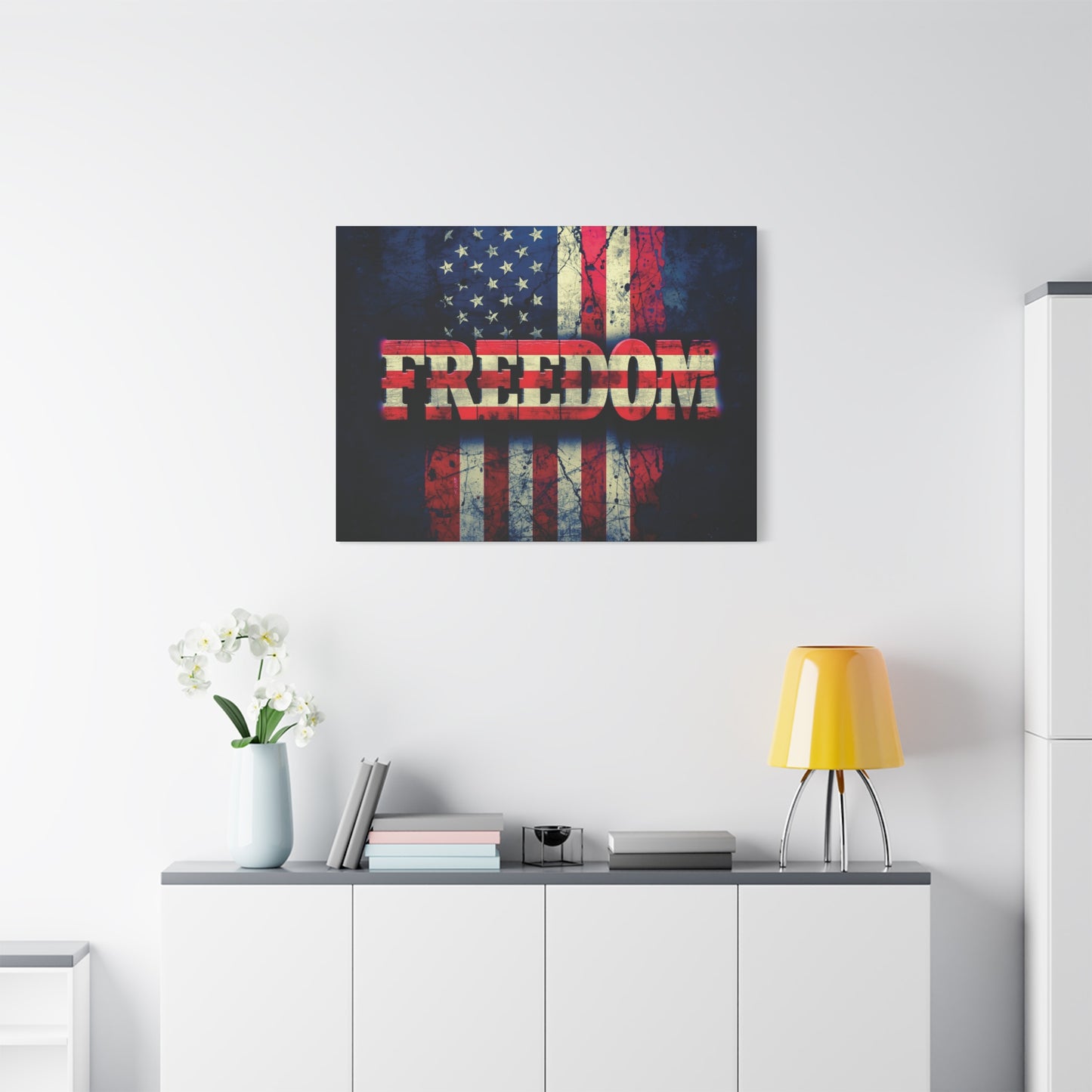 Patriotic Wall Art Print - Freedom Design Canvas Decor - American Flag Red White & Blue Artwork - Christmas Gifts - Independence Day Decoration - Home Gallery Piece -