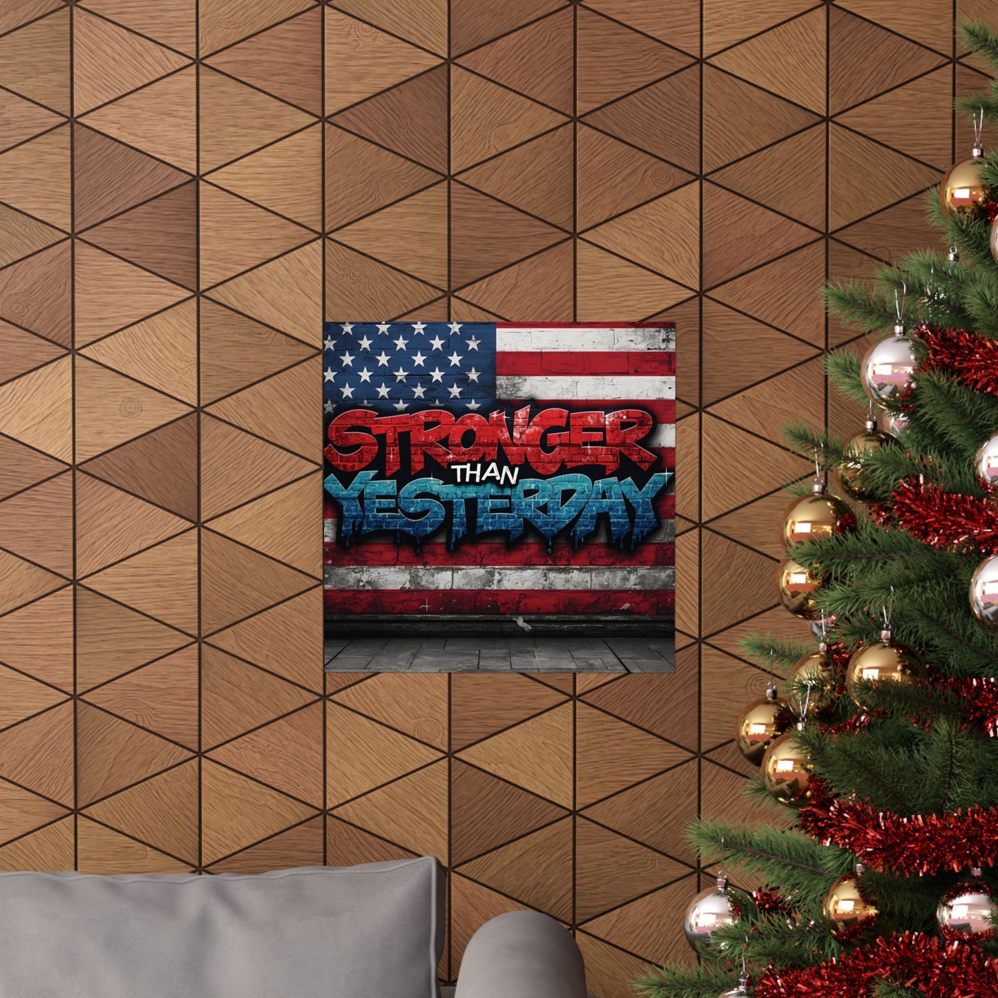Motivational Stronger Than Yesterday Wall Art Poster, Home Decor, Strength Quote, Inspirational Gift, American Flag Design
