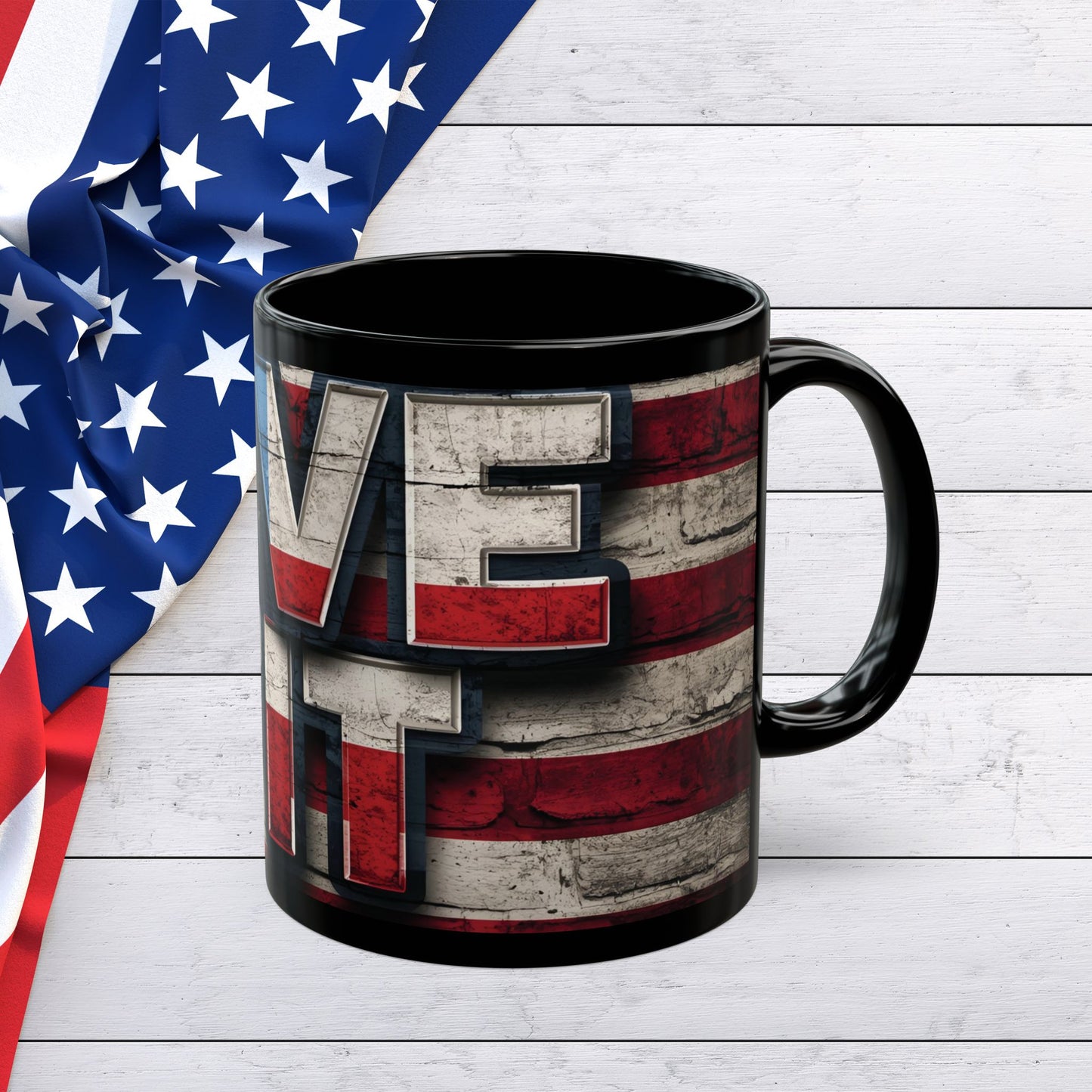 Eye-Catching - Red White Blue - Black Ceramic Mug - LIVE FIT - American Flag Backdrop